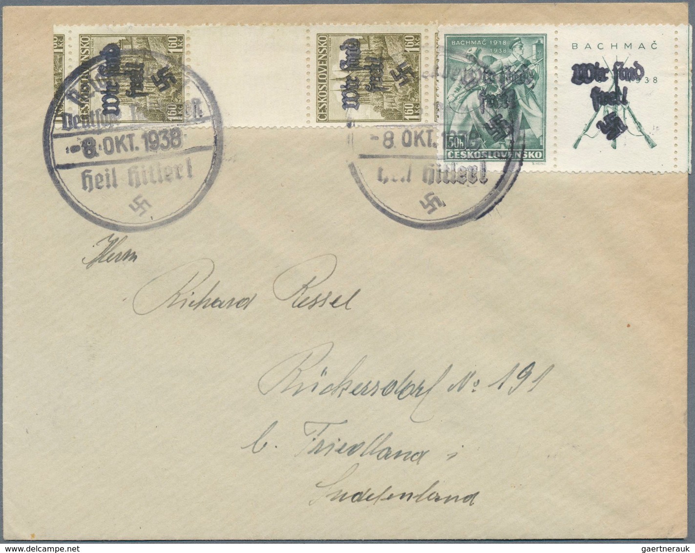 19230 Sudetenland - Reichenberg: 1938, Freimarke 1,60 Kr. Im Senkrechten Zwischenstegstreifen Und Gedenkma - Sudetenland