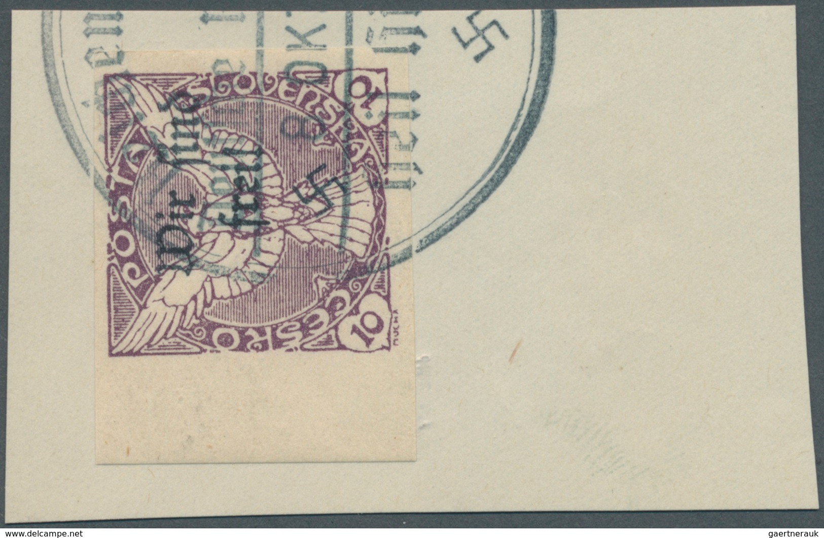 19234 Sudetenland - Reichenberg: 1938, Zeitungsmarke Falke 10 H Mit Handstempelaufdruck Auf Briefstück, En - Sudetenland