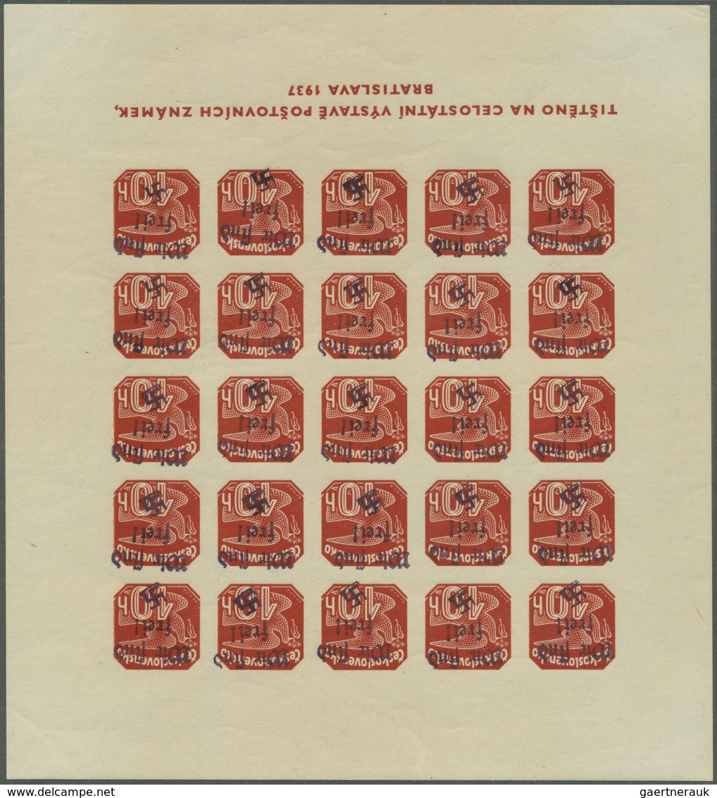 19242 Sudetenland - Reichenberg: 1938, Briefmarkenausstellung Bratislava, Block Mit 25 X 10 H Schwärzlichr - Sudetenland