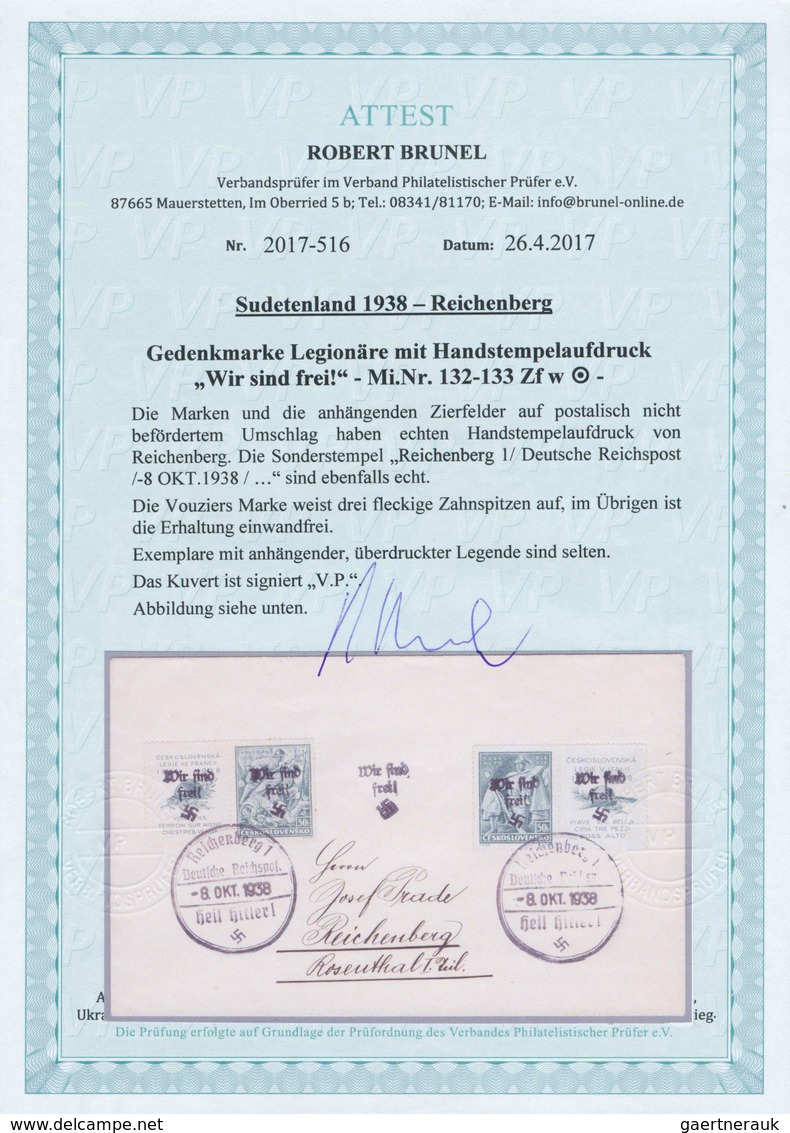 19249 Sudetenland - Reichenberg: 1938, Gedenkmarke Legionäre, 2 Versch. Werte Zu 50 Heller (etwas Fleckig - Région Des Sudètes