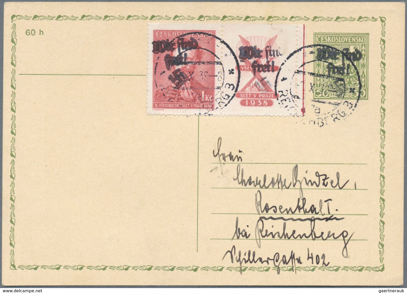 19252 Sudetenland - Reichenberg: 1938, Gedenkmarke Jindrich Fügner 1 Krone Mit Rechts Anhängendem Zierfeld - Sudetenland