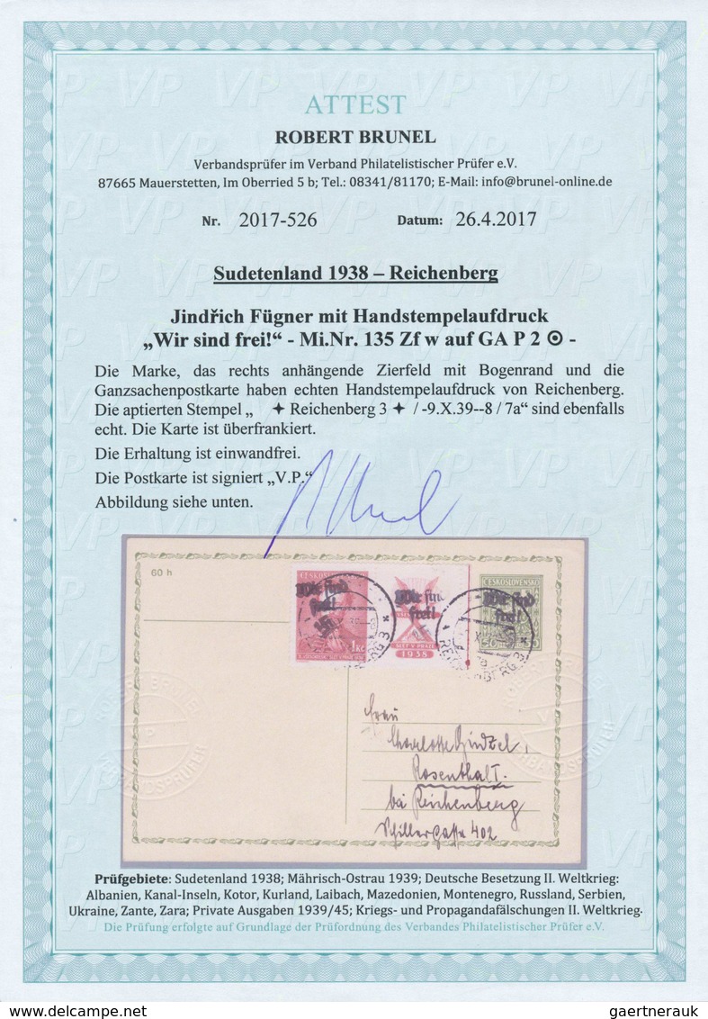 19252 Sudetenland - Reichenberg: 1938, Gedenkmarke Jindrich Fügner 1 Krone Mit Rechts Anhängendem Zierfeld - Sudetenland