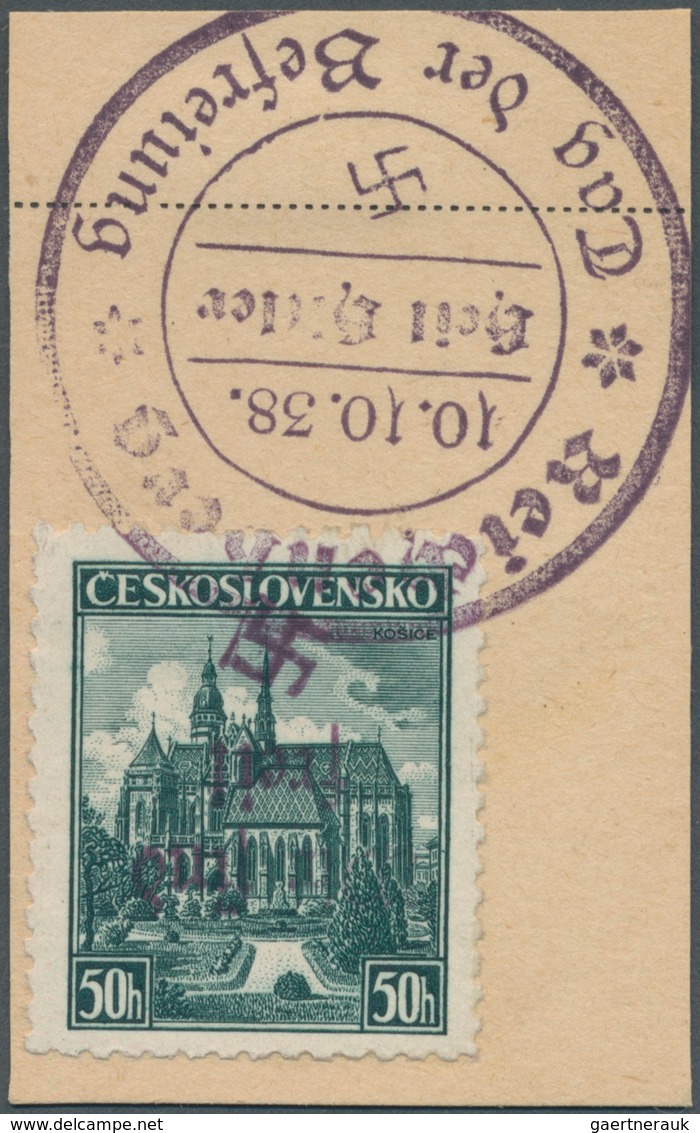 19254 Sudetenland - Reichenberg: 1938, 50 H. Schwärzlichbläulichgrün Ausstellung Kaschau Mit KOPFSTEHENDEM - Sudetenland