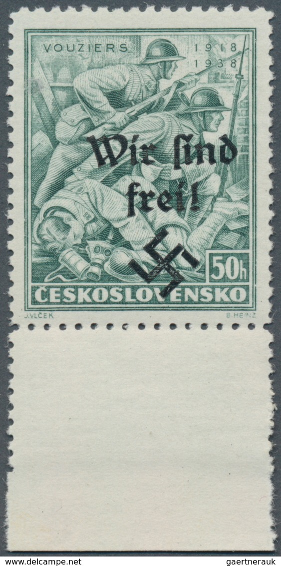 19268 Sudetenland - Rumburg: 1938, 50 H Vouziers Schwärzlichopalgrün Vom Bogenunterrand Mit Aufdruck ''Wir - Sudetenland