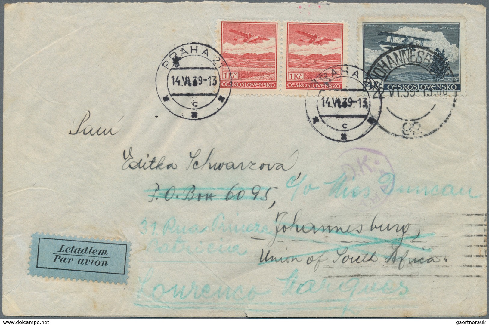 19316 Dt. Besetzung II WK - Böhmen Und Mähren: 1939. Lot Von 3 Lp-Briefen Mit 4 Kc Luftpost Bzw. 4 Kc Land - Occupation 1938-45