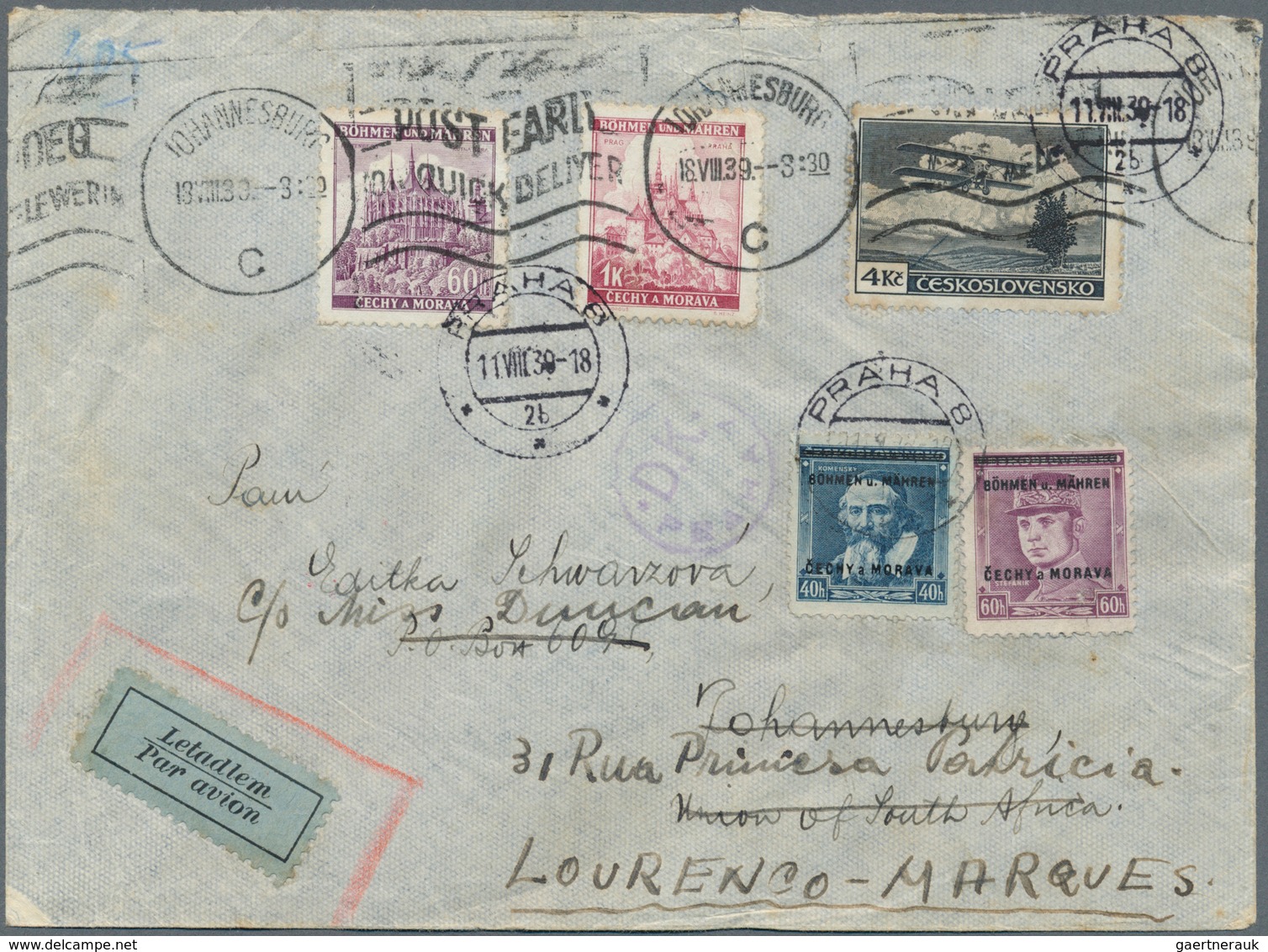 19316 Dt. Besetzung II WK - Böhmen Und Mähren: 1939. Lot Von 3 Lp-Briefen Mit 4 Kc Luftpost Bzw. 4 Kc Land - Occupation 1938-45