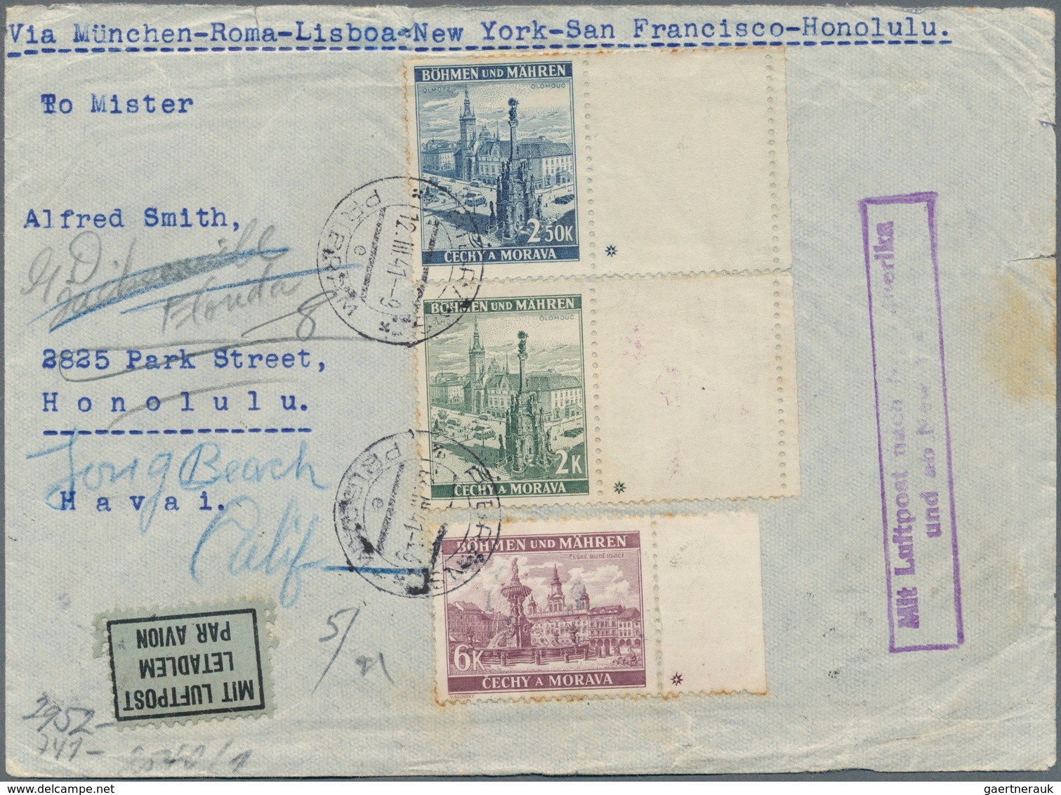 19324 Dt. Besetzung II WK - Böhmen Und Mähren: 1940/1941. Lot Von 3 Briefen Je Mit Ra2 "Mit Luftpost Nach - Occupation 1938-45