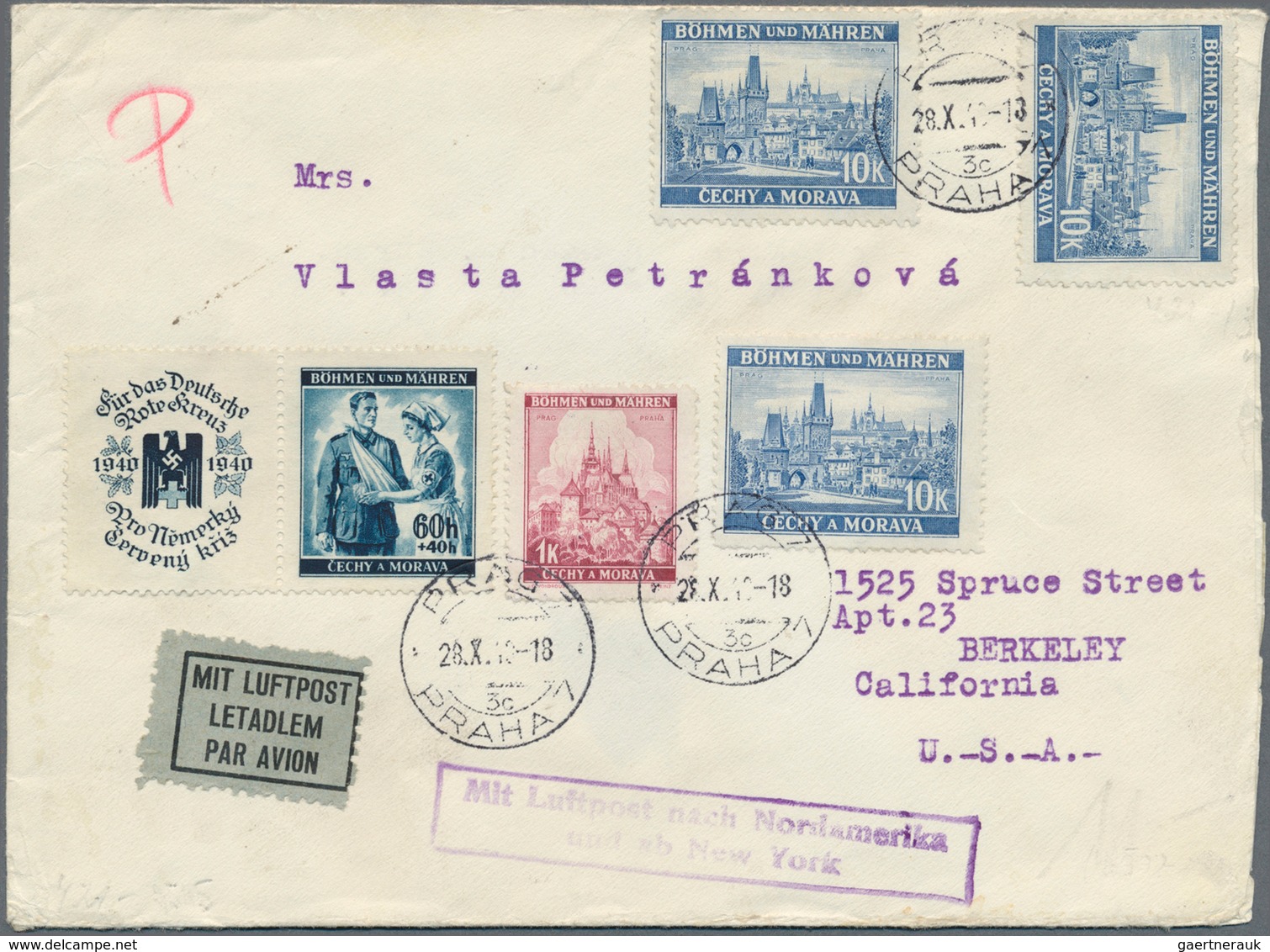 19324 Dt. Besetzung II WK - Böhmen Und Mähren: 1940/1941. Lot Von 3 Briefen Je Mit Ra2 "Mit Luftpost Nach - Occupation 1938-45