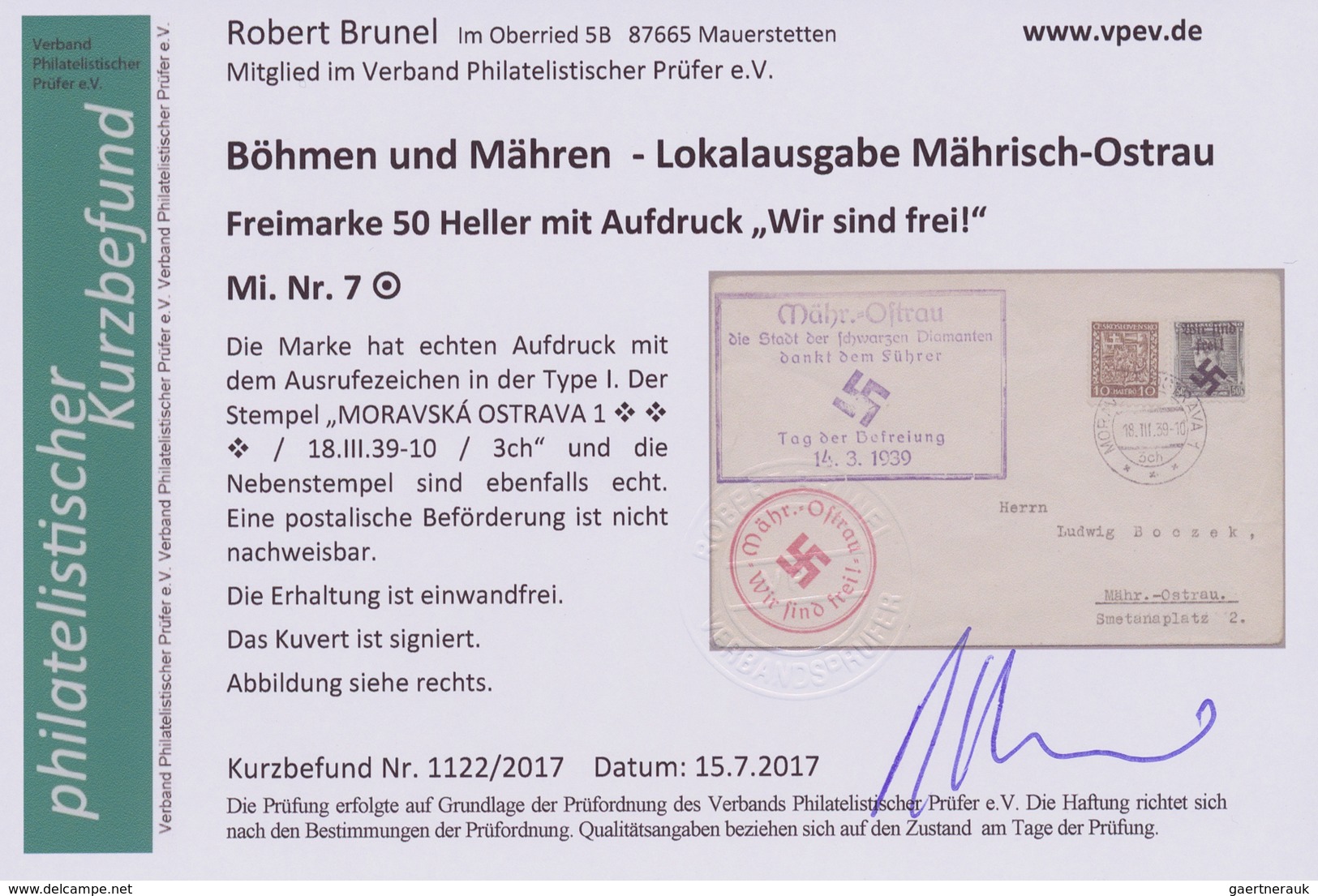 19337 Dt. Besetzung II WK - Böhmen Und Mähren - Mährisch-Ostrau: 1939, Freimarke 50 H. Mit Handstempelaufd - Occupation 1938-45