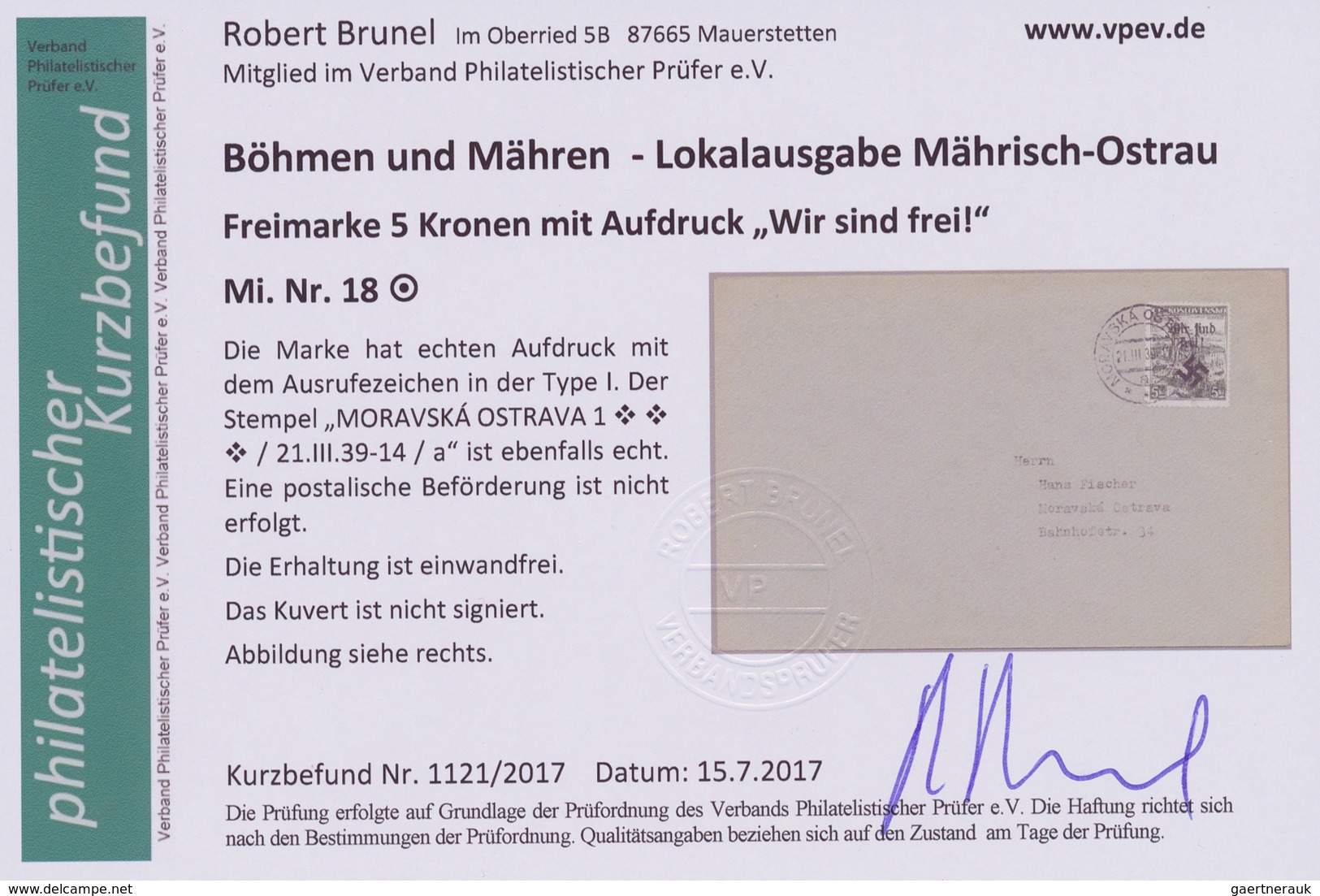 19338 Dt. Besetzung II WK - Böhmen Und Mähren - Mährisch-Ostrau: 1939, Freimarken 4 Kr. Und 5 Kr. Mit Hand - Besetzungen 1938-45