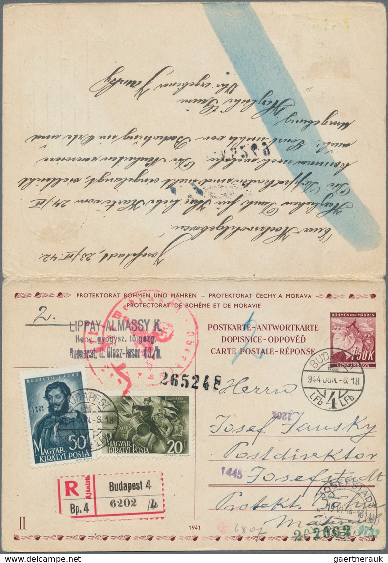 19339 Dt. Besetzung II WK - Böhmen Und Mähren - Ganzsachen: 1942/1944. Auslands-Doppelkarte Nach Ungarn Ab - Occupation 1938-45