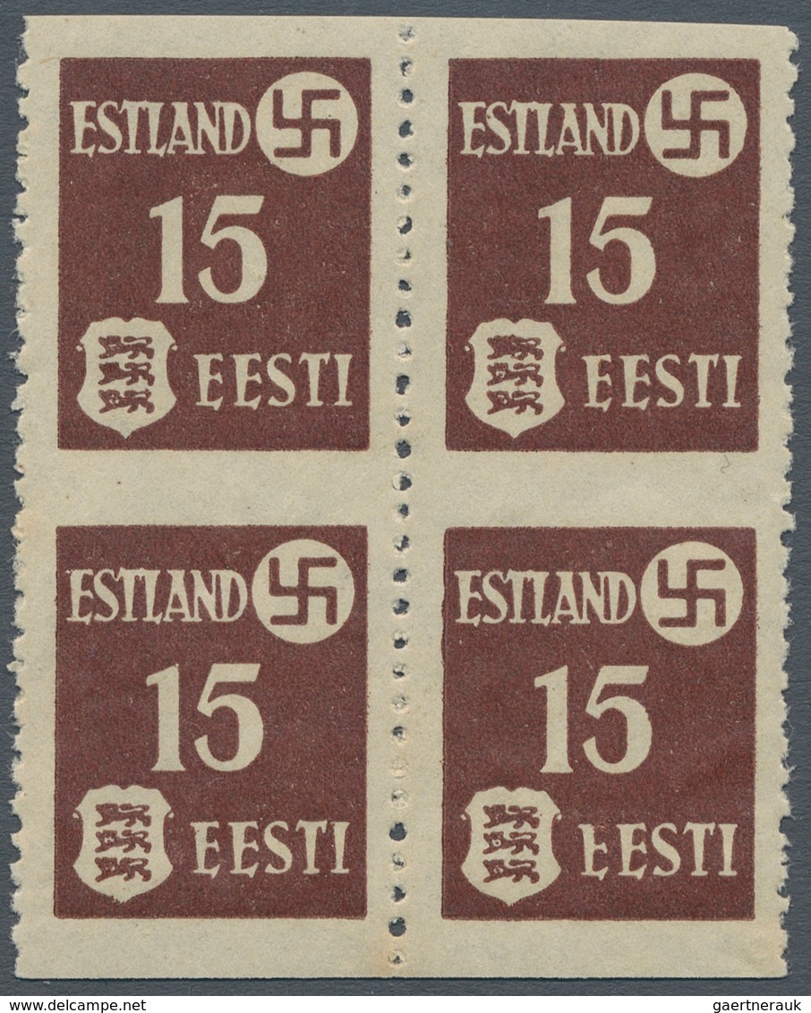 19345 Dt. Besetzung II WK - Estland: 1941, "15 (Kop.) Waag. Ungezähnt" Im Postfrischen Viererblock, Im Unt - Occupation 1938-45