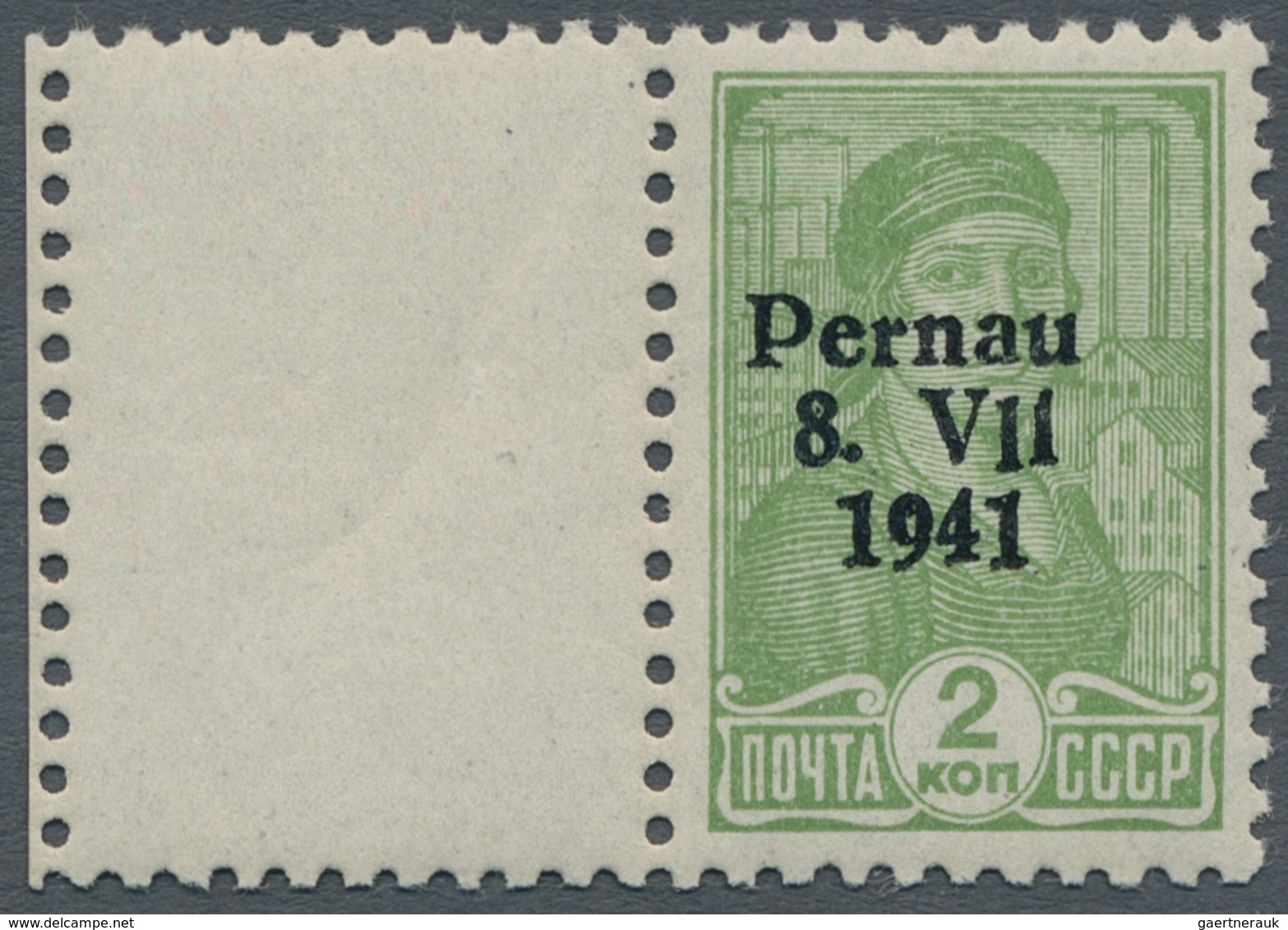 19350 Dt. Besetzung II WK - Estland - Pernau (Pärnu): 1941, "2 Kop. Mit Aufdruck In Haupttype II Und Leerf - Ocupación 1938 – 45