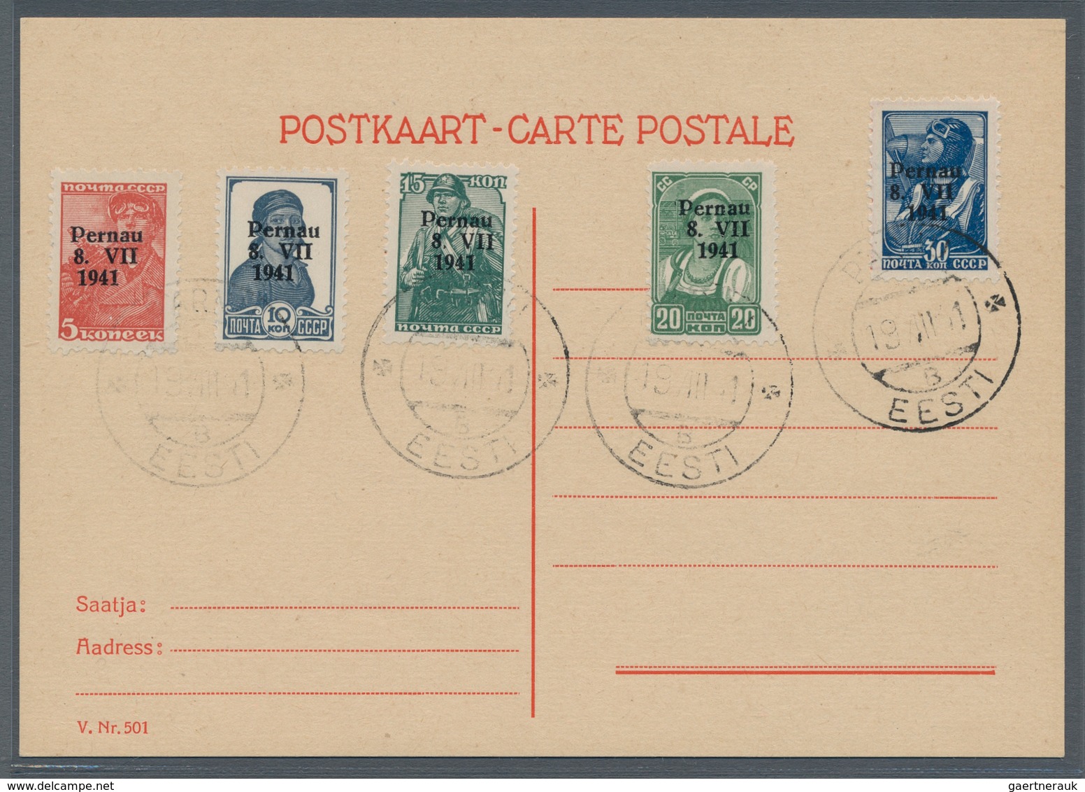 19353 Dt. Besetzung II WK - Estland - Pernau (Pärnu): 1941, "5 Bis 30 Kop. Mit Aufdruck In Haupttype I", T - Occupation 1938-45