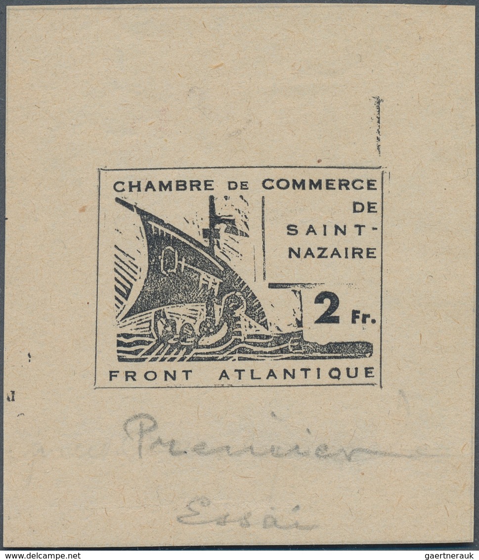 19389 Dt. Besetzung II WK - Frankreich - St. Nazaire: 1945, 2 Fr. Handelskammer Essay In Schwarz Als Einze - Occupation 1938-45