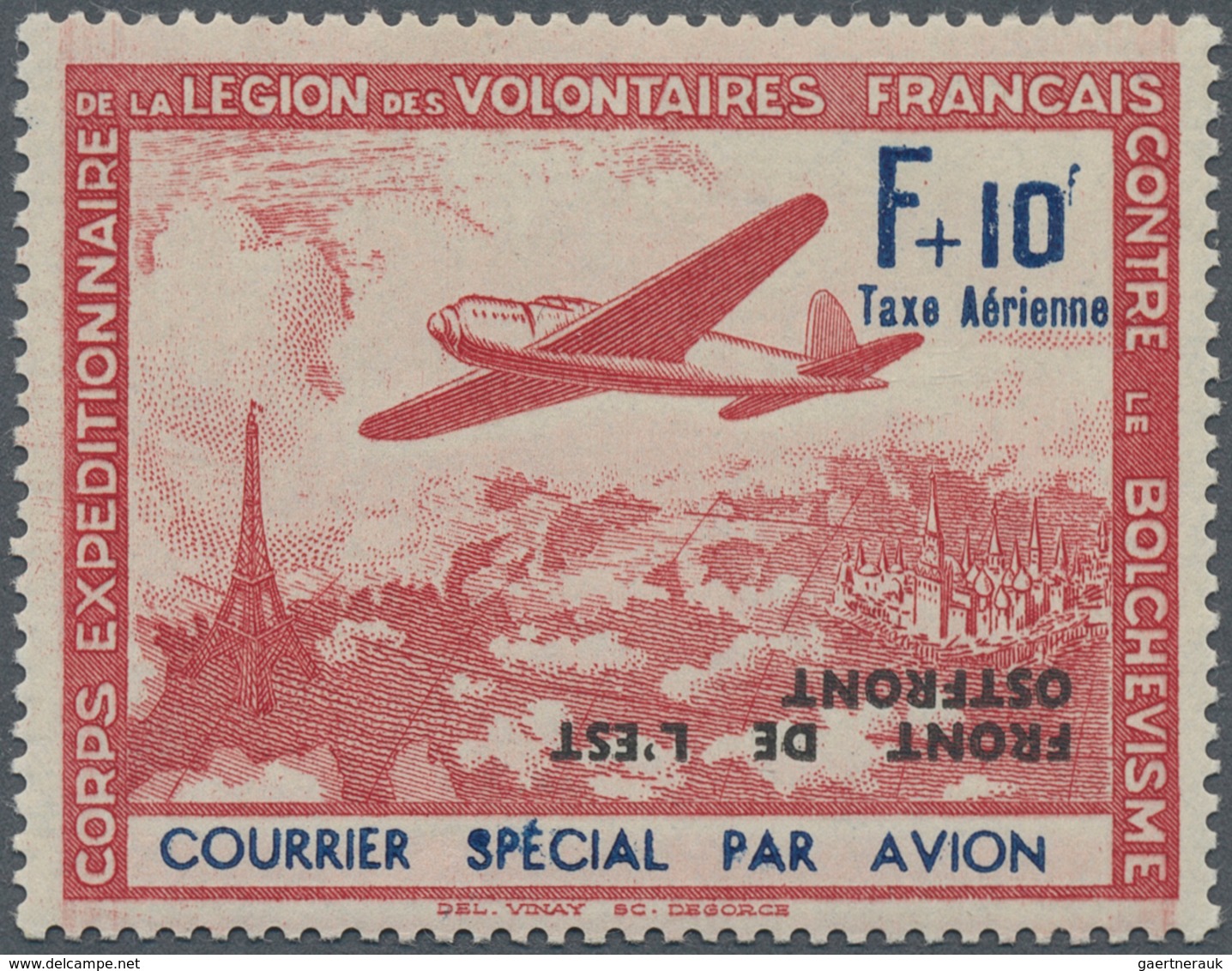 19402 Dt. Besetzung II WK - Frankreich - Privatausgaben: Legionärsmarken: 1942, F + 10 Fr. Flugpost Dunkel - Occupation 1938-45