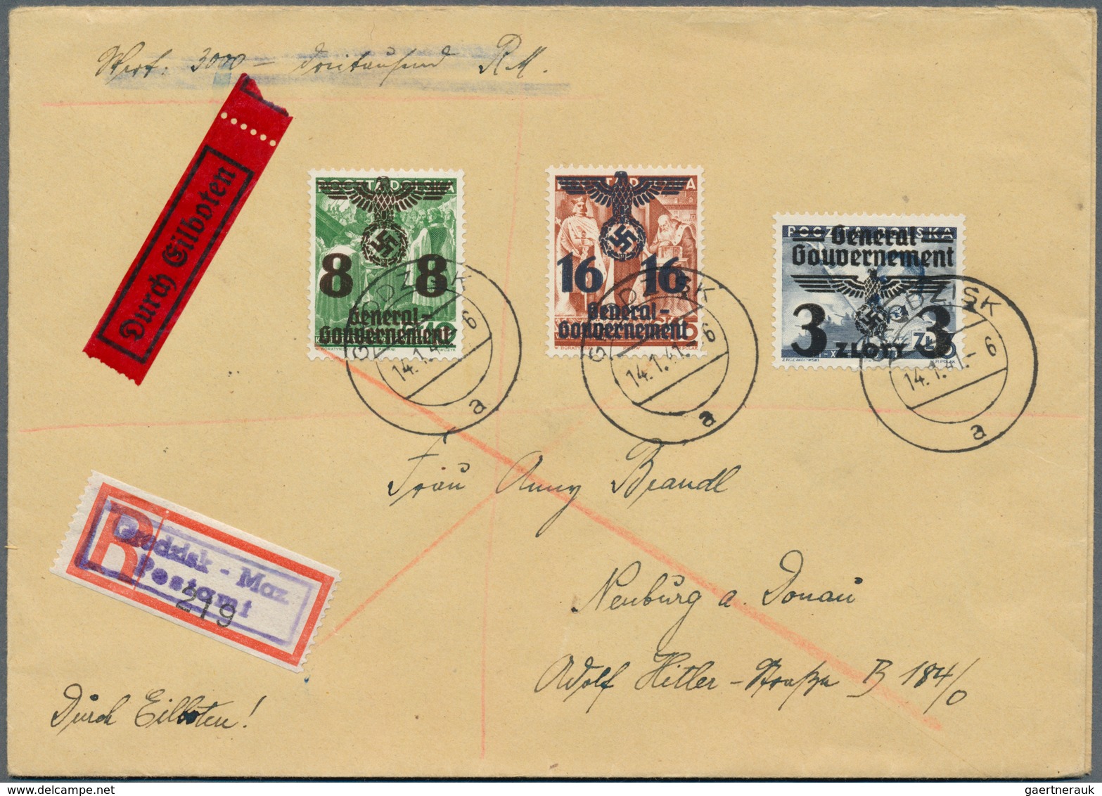 19415 Dt. Besetzung II WK - Generalgouvernement: 1941, alle 26 Aufdruckwerte komplett auf sechs Briefen, d