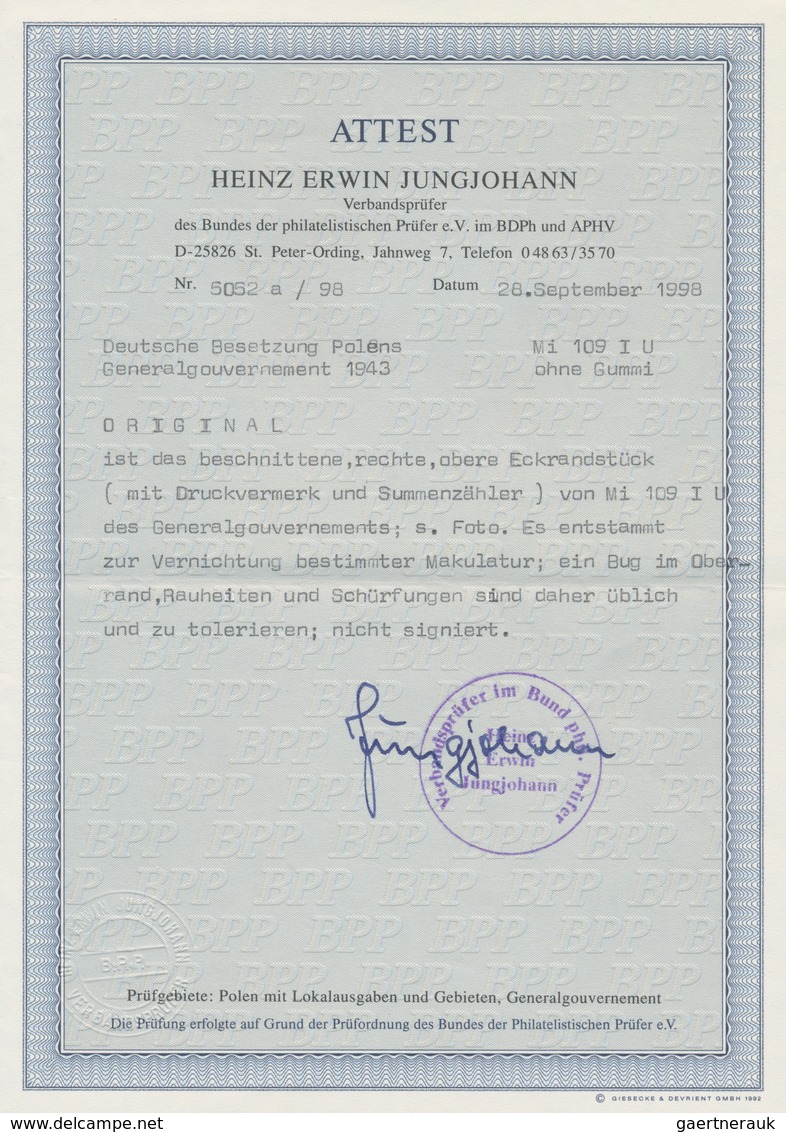 19425 Dt. Besetzung II WK - Generalgouvernement: 1943. Lot Mit Lemberg 1Zl+2Zl Als Ungezähntes ER-Stück (b - Occupation 1938-45