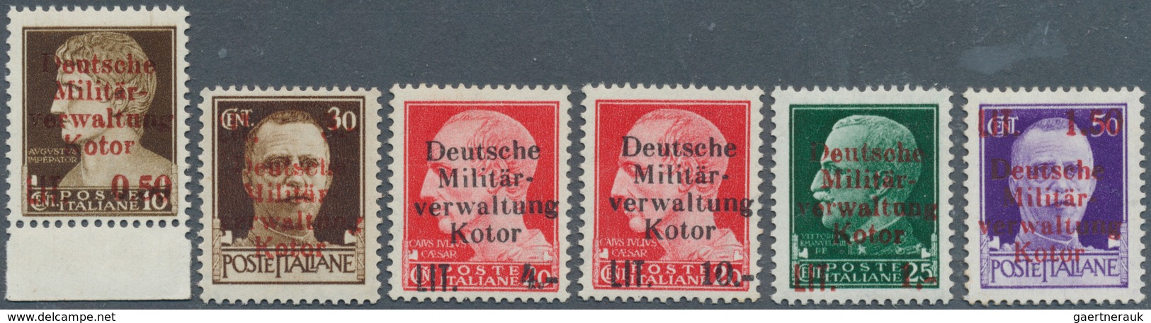 19443 Dt. Besetzung II WK - Kotor: 1944, 0.50 Lit. - 10 Lit., Postfrischer Satz Mit Nr. 2X Und 3 Y In Einw - Occupation 1938-45