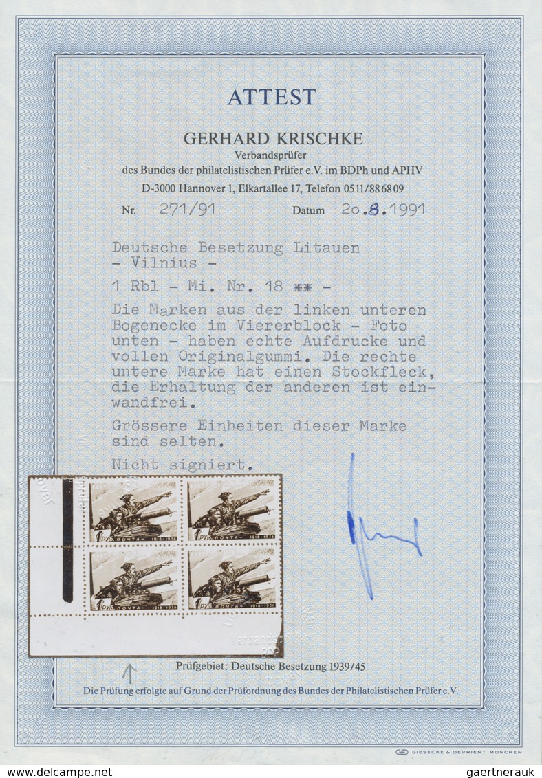 19460 Dt. Besetzung II WK - Litauen: 1941, Wilna 1 R. Rot/schwarz Mit Aufdruck "VILNIUS" Postfrische Luxus - Occupation 1938-45