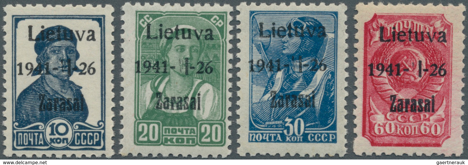 19466 Dt. Besetzung II WK - Litauen - Zargrad (Zarasai): 1941, 10 K., 20 K., 30 K. Und 50 K. Jeweils Mit A - Occupation 1938-45