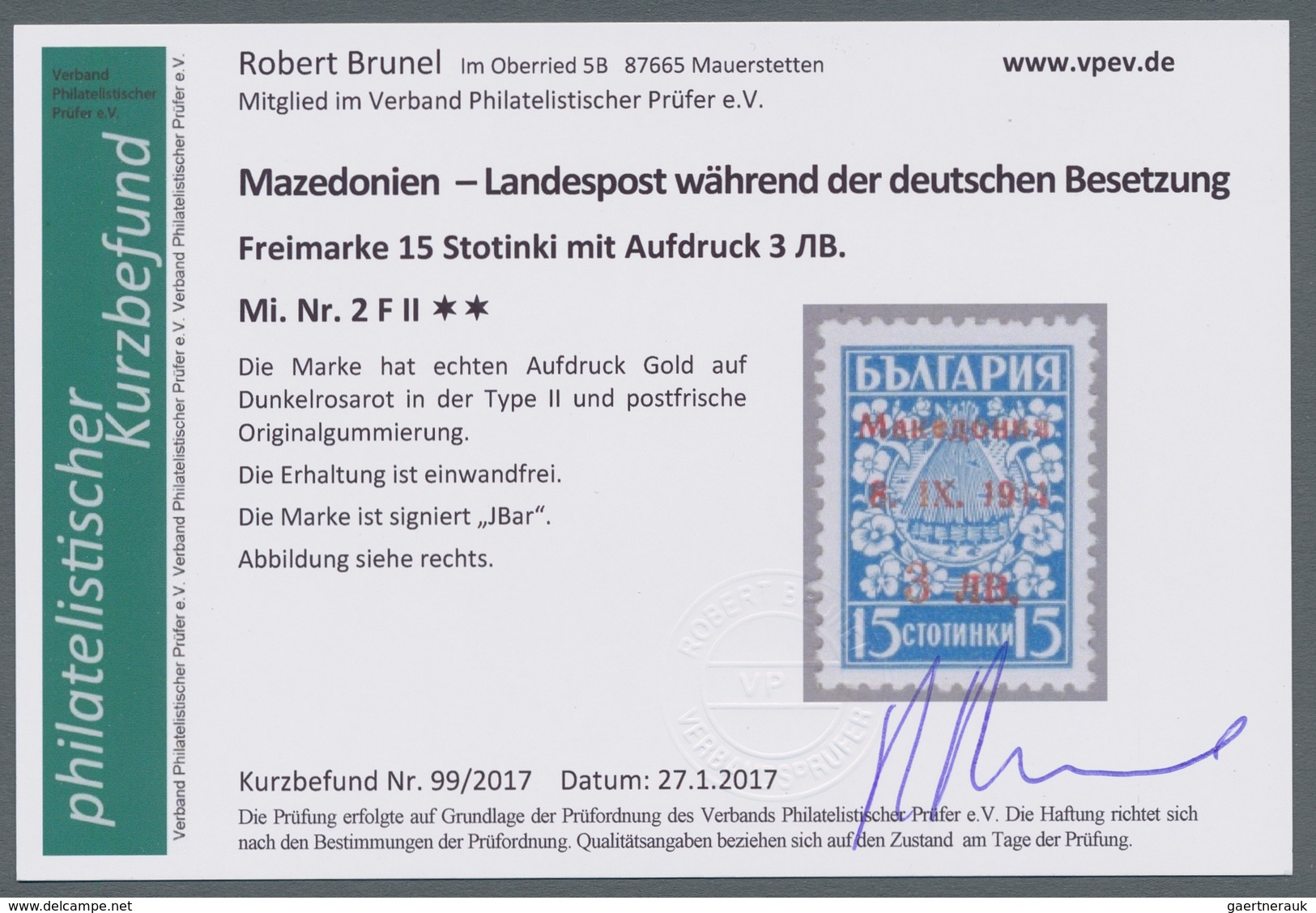 19473 Dt. Besetzung II WK - Mazedonien: 1944, Deutsche Besetzung Mazedonien, Zwei Postfrische Werte Mit Au - Occupation 1938-45