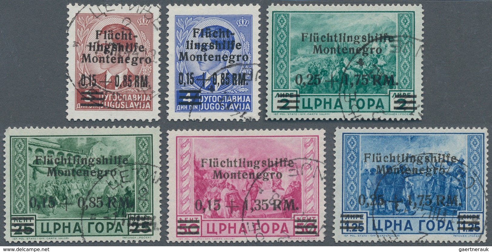 19488 Dt. Besetzung II WK - Montenegro: 1944, Flüchtlingshilfe: 6 Werte Mit Echten Schwarzen Aufdrucken Un - Besetzungen 1938-45