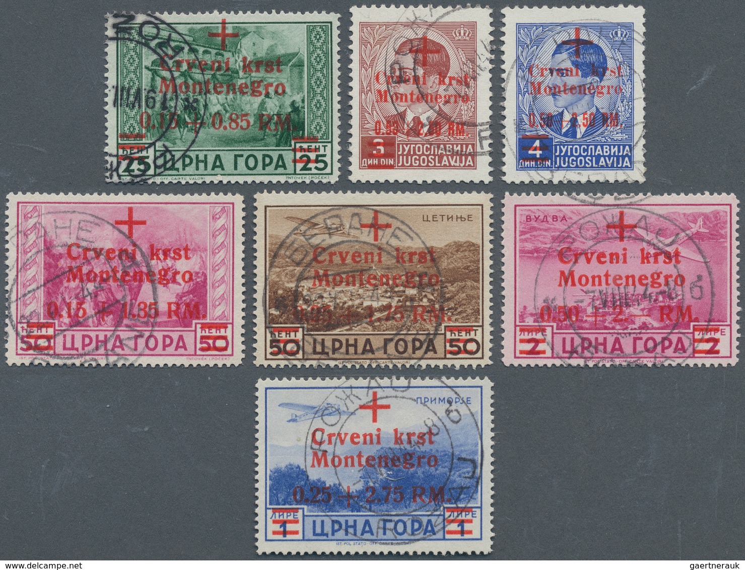 19490 Dt. Besetzung II WK - Montenegro: 1944, Rotes Kreuz, Marken Von Jugoslawien Mit Rotem Aufdruck Und E - Besetzungen 1938-45