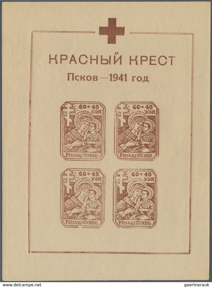 19493 Dt. Besetzung II WK - Russland - Pleskau (Pskow): 1942, Rot-Kreuz Block, Einfarbig Auf Holzhaltigem - Occupation 1938-45