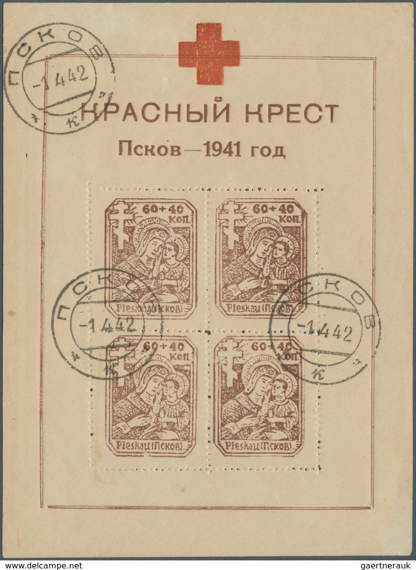 19495 Dt. Besetzung II WK - Russland - Pleskau (Pskow): 1942, Rotes Kreuz Block, Weisses Papier, Sauber Ge - Occupation 1938-45