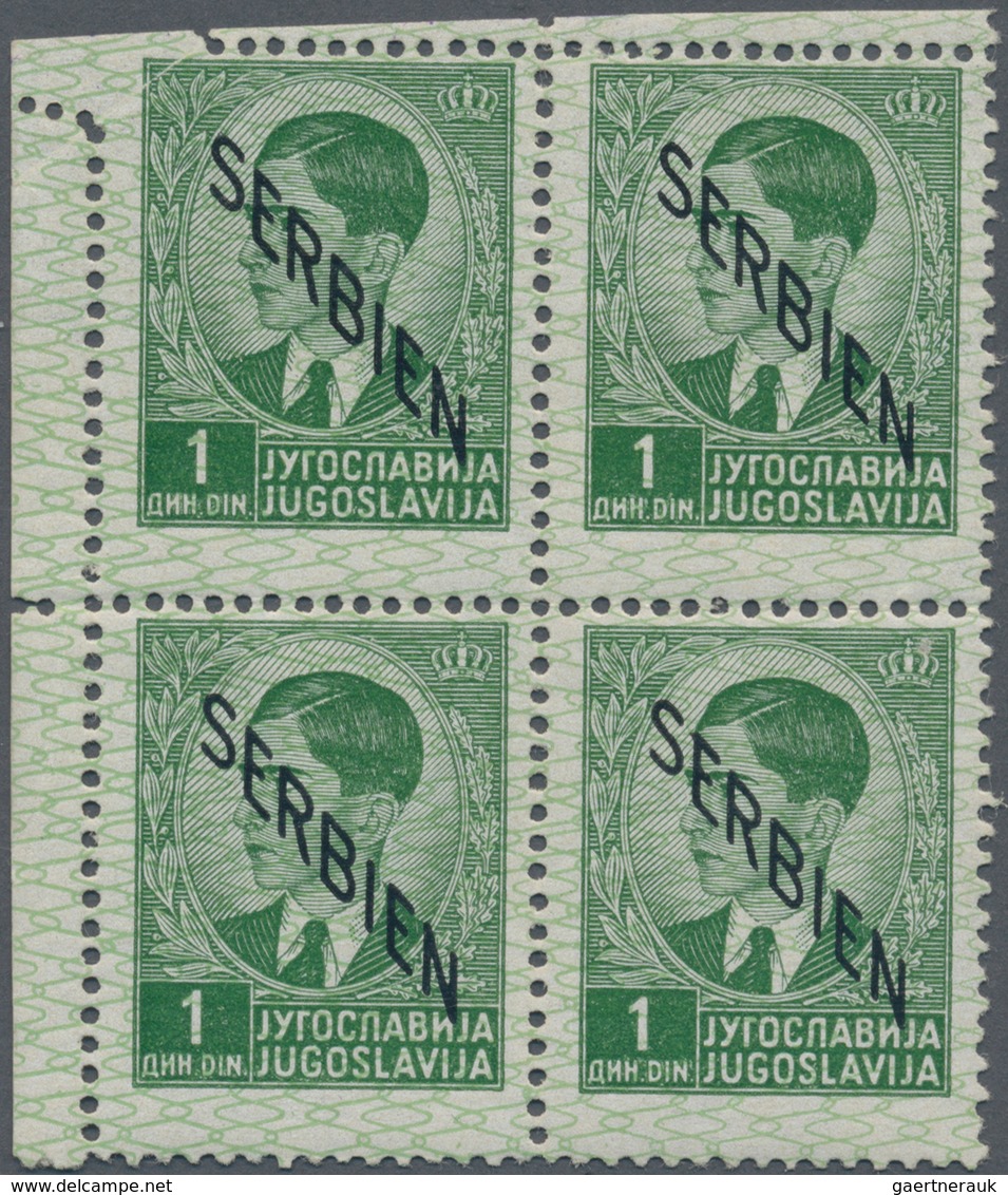 19496 Dt. Besetzung II WK - Serbien: 1941, 1 D Grün Im Rand-4er-Block, Linke Obere Marke Teilsweise Ungezä - Occupation 1938-45