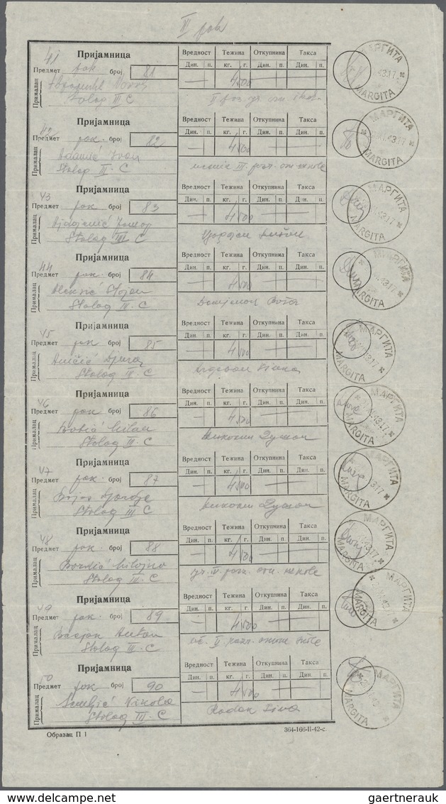 19521 Dt. Besetzung II WK - Serbien: 1943, Paketbestätigungsliste Von MARGITA Mit 10 K1-Stempeln Und Als E - Occupation 1938-45