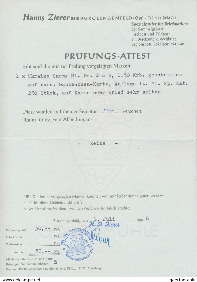 19525 Dt. Besetzung II WK - Ukraine - Sarny: 1941, Freimarke "Kontrollzeichen 1,50 Krb." In Type I Auf Unb - Occupation 1938-45