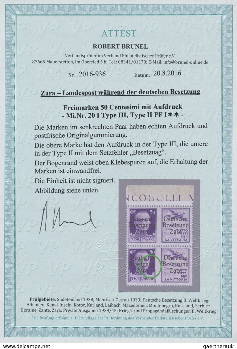 19548 Dt. Besetzung II WK - Zara: 1943, "50 C. Schwärzlichblauviolett Mit Propagandafeld Flugzeuge", Senkr - Occupation 1938-45