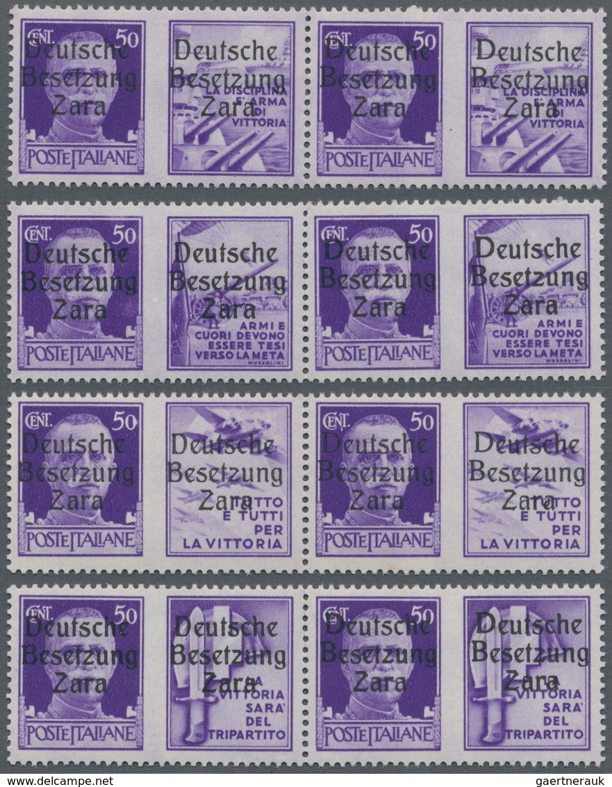 19549 Dt. Besetzung II WK - Zara: 1943, 50 C Blauviolett In 4 Waager. 4er-Streifen Mit Den Typen I/I/II/II - Besetzungen 1938-45