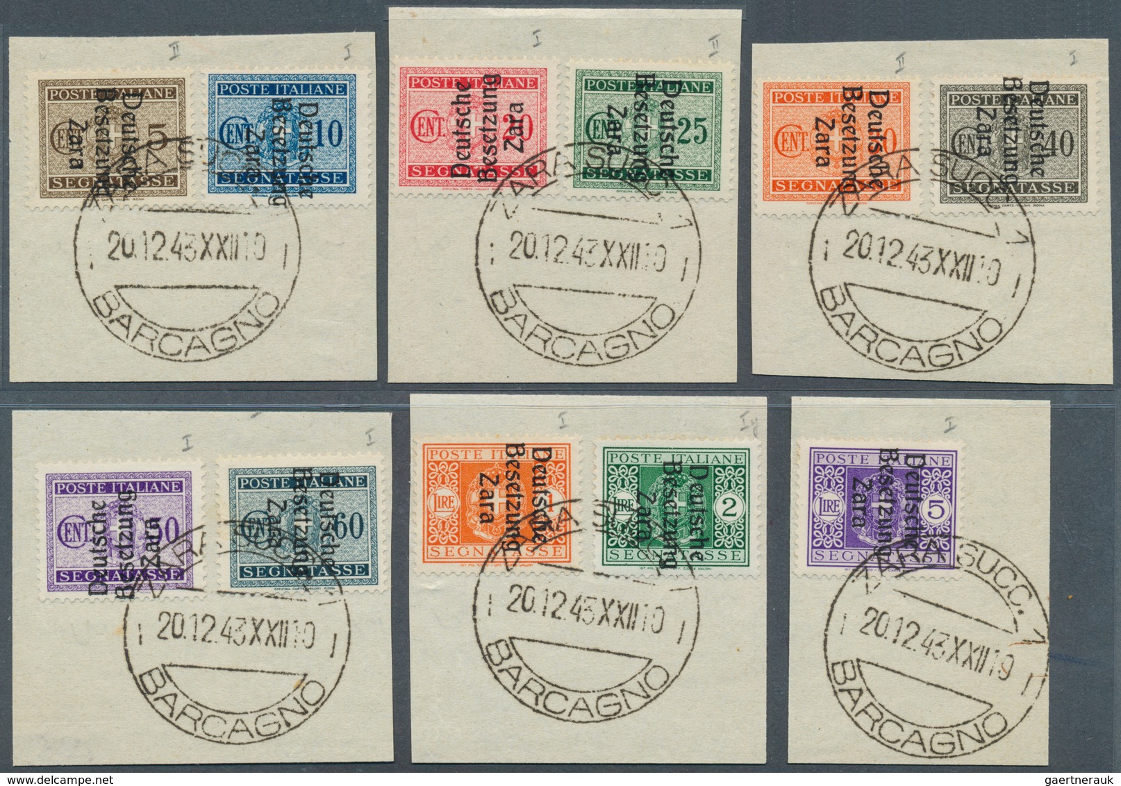 19566 Dt. Besetzung II WK - Zara - Portomarken: 1943, 5 C. Bis 5 L. Mit Aufdrucken Type I Und II, Auf Brie - Occupation 1938-45