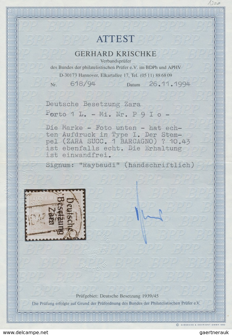 19569 Dt. Besetzung II WK - Zara - Portomarken: 1943, 1 L Portomarke Mit Aufdruck ''Deutsche Besetzung Zara - Occupation 1938-45