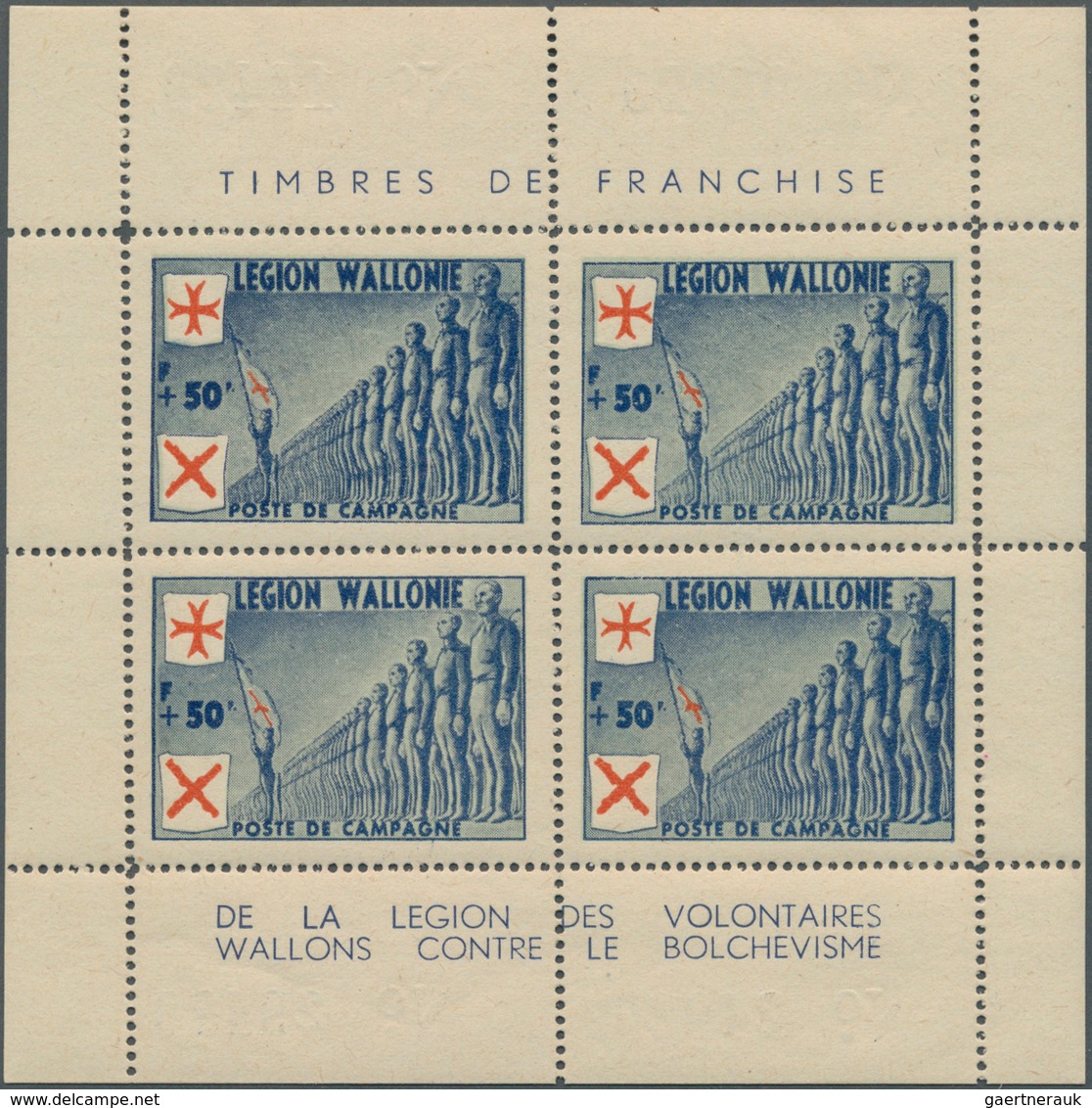 19573 Dt. Besetzung II WK - Private Ausgaben: 1941, WALLONISCHE LEGION, Kleinbogensatz Postfrisch, Mi. 750 - Occupation 1938-45