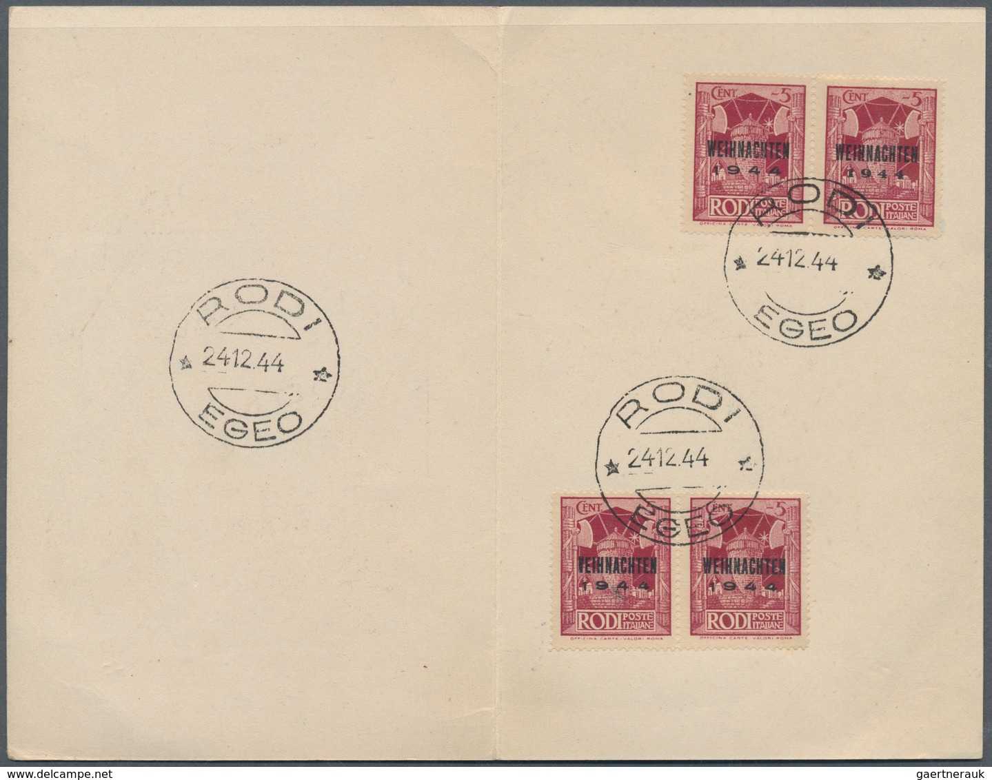 19581 Feldpostmarken: 1944, Insel Rhodos Weihnachtsmarke, Souvenir-Klappekarte "Rodi", Innen Mit Zwei Waag - Other & Unclassified