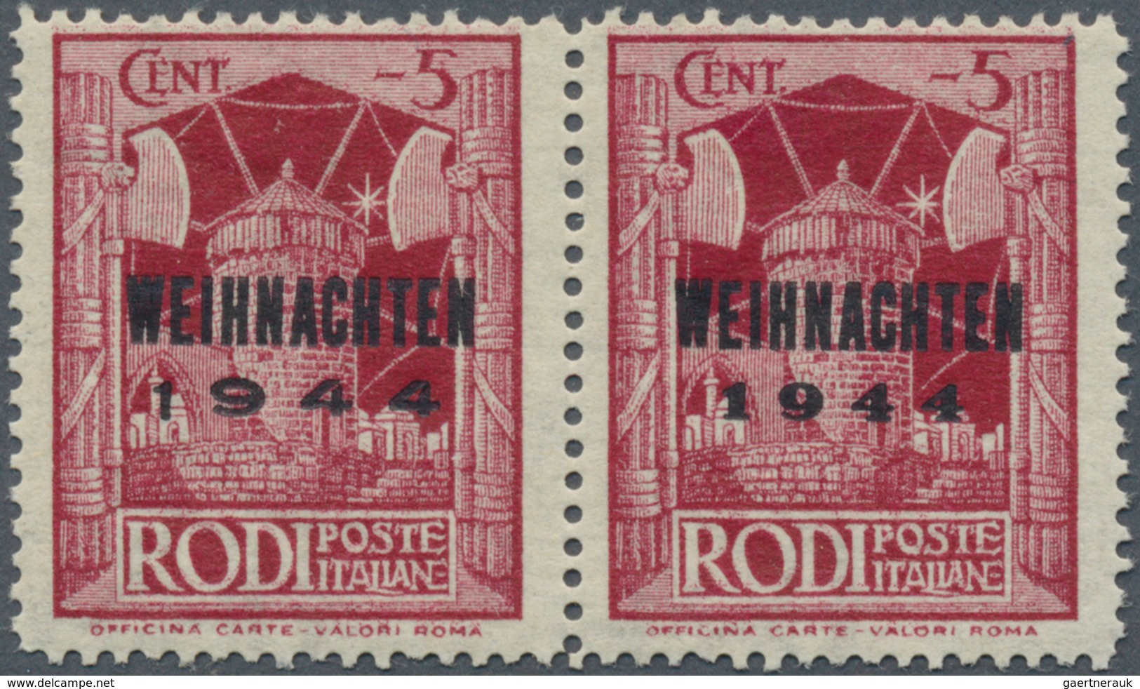 19582 Feldpostmarken: 1944, Insel Rhodos "WEIHNACHTEN 1944" Auf 5 C Als Postfrisches Waagrechtes Typen-Paa - Other & Unclassified