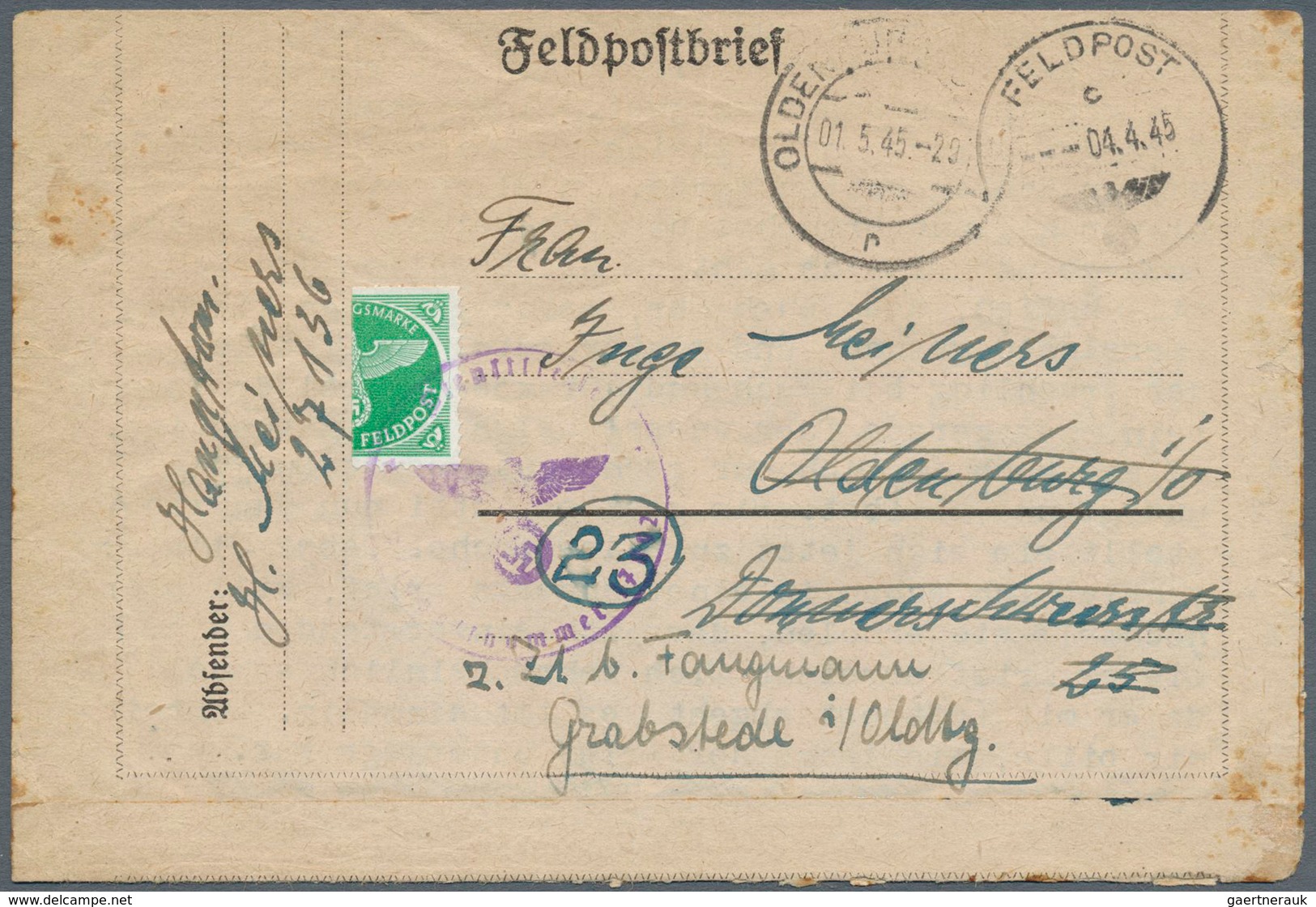 19583 Feldpostmarken: 1945, Kurland-Halbierung (rechte Hälfte) Mit Dienstsiegel Auf Faltbrief Bedarfsgebra - Other & Unclassified