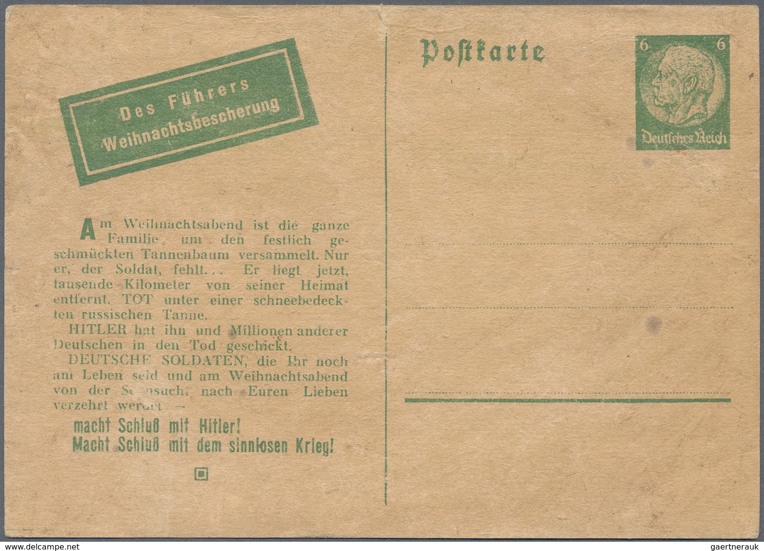 19588 Kriegs- Und Propagandafälschungen: 1941/1942, Sowjetrussische Fälschung Für Deutschland, Karte 6 Pfg - Other & Unclassified