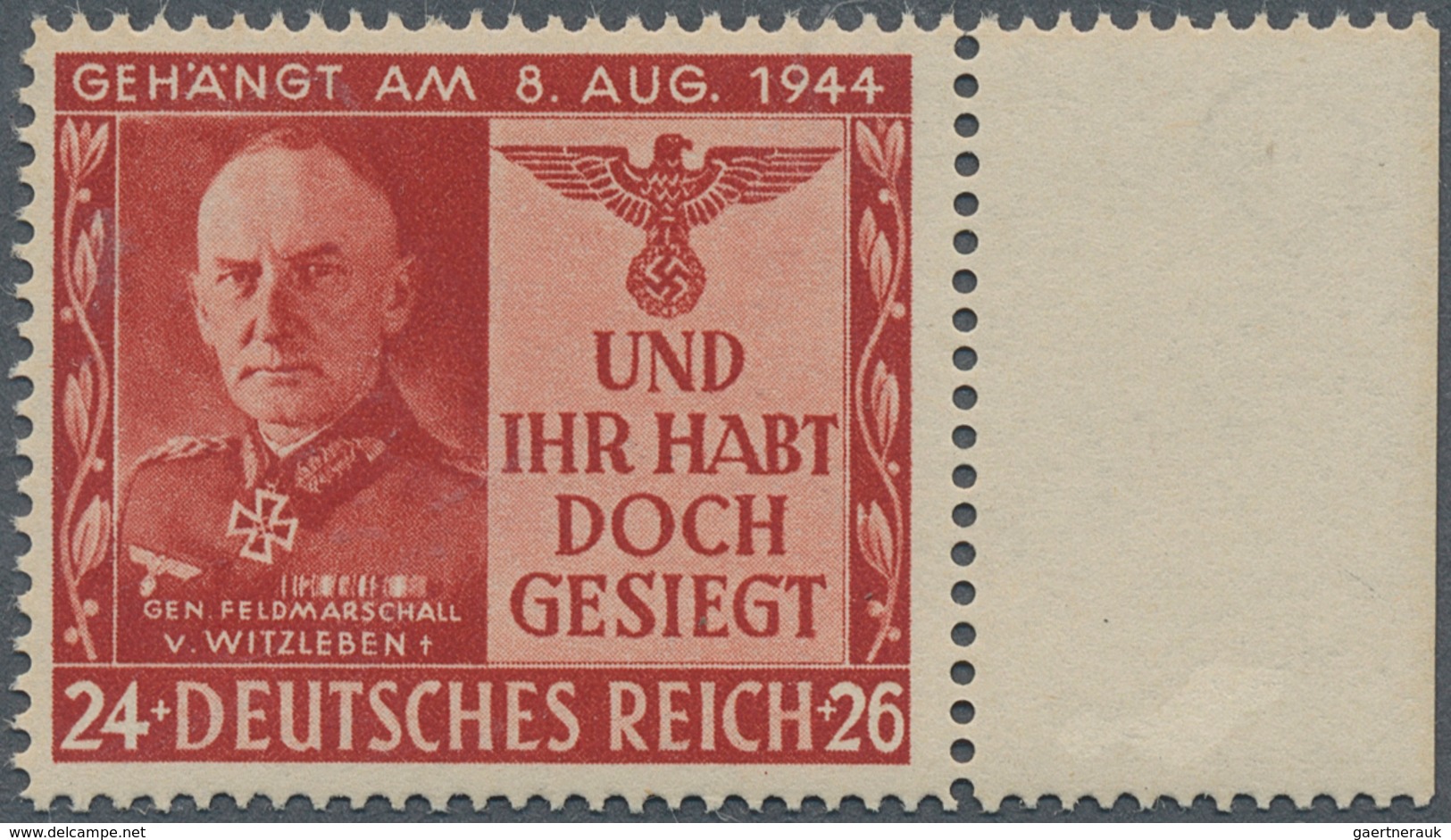 19589 Kriegs- Und Propagandafälschungen: 1944, 24 Pfg. General-Feldmarschall Von Witzleben, Randstück, Pos - Other & Unclassified