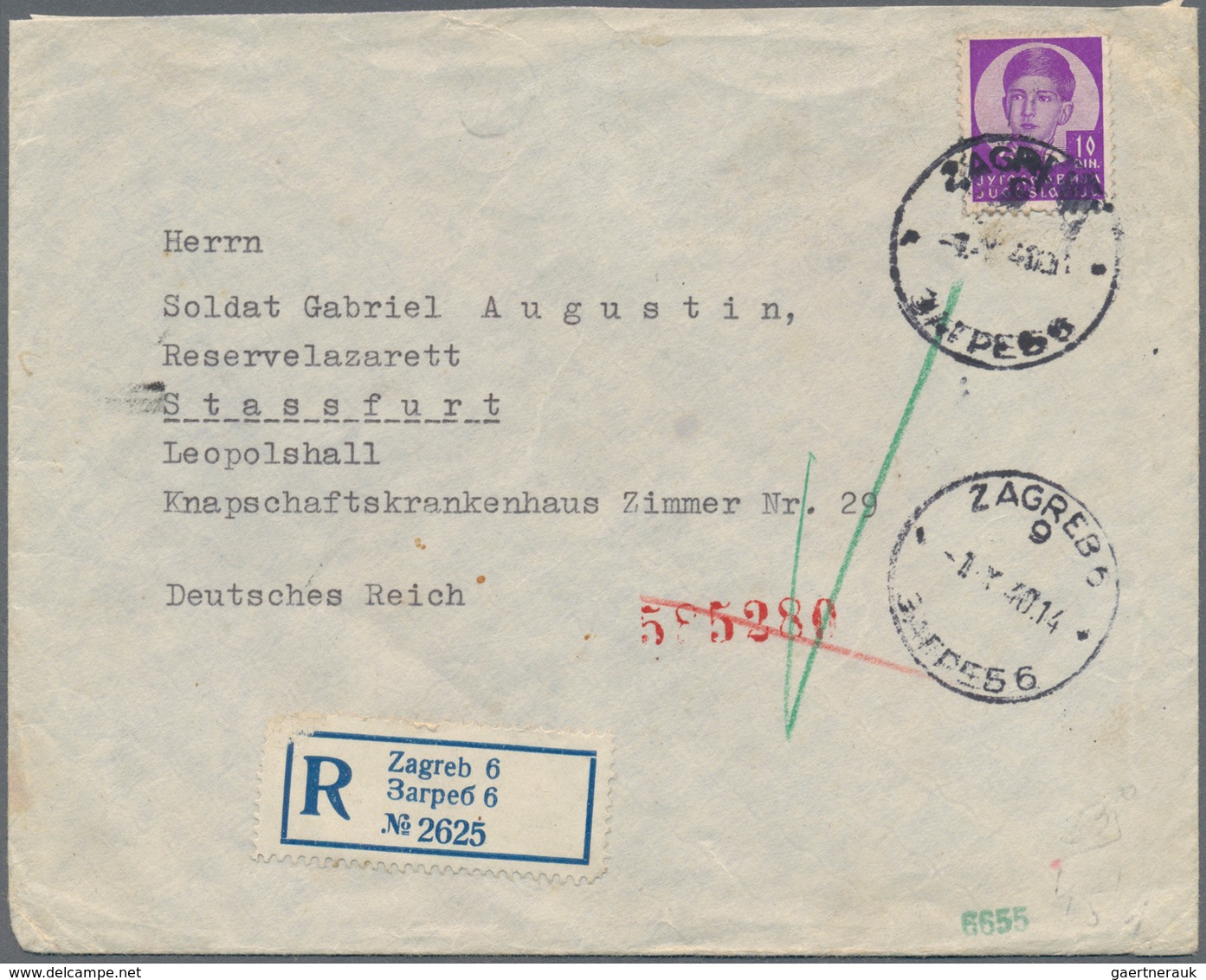 19608 Feldpost 2. Weltkrieg: 1940, (1.10.), Frankierter R-Brief Von Zagreb, Jugoslawien über Auslands-Brie - Other & Unclassified