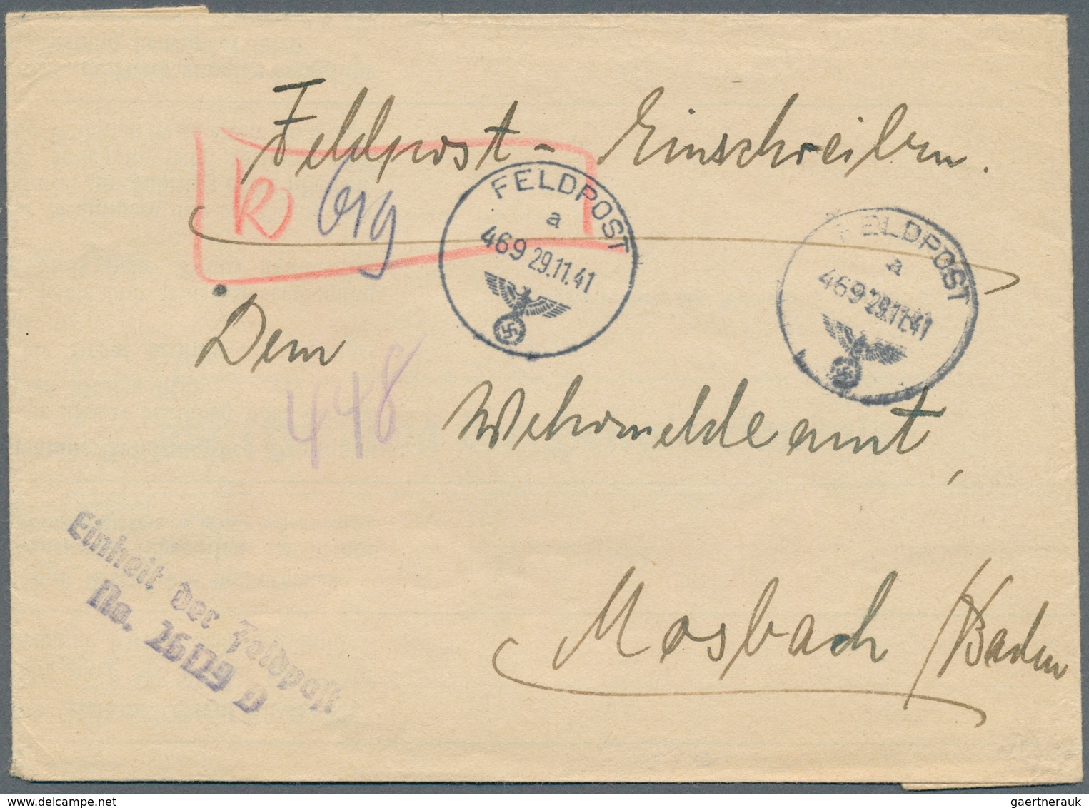 19613 Feldpost 2. Weltkrieg: 1941/1943, Vier Feldpost-R-Briefe Div. Einheiten Mit Versch. Kenn-Nummern Und - Other & Unclassified