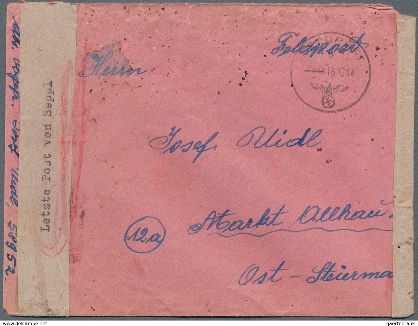 19622 Feldpost 2. Weltkrieg: 1944: Festung LORIENT. Feldpostbrief Vom 18.12.44 Aus Der Eingeschlossenen Fe - Other & Unclassified