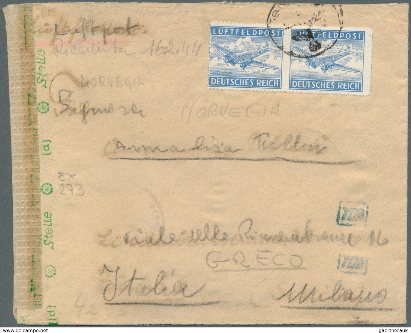 19623 Feldpost 2. Weltkrieg: 1944, Luftfeldpostbrief Eines Italieners Mit Zwei Zulassungsmarken. Absender - Other & Unclassified