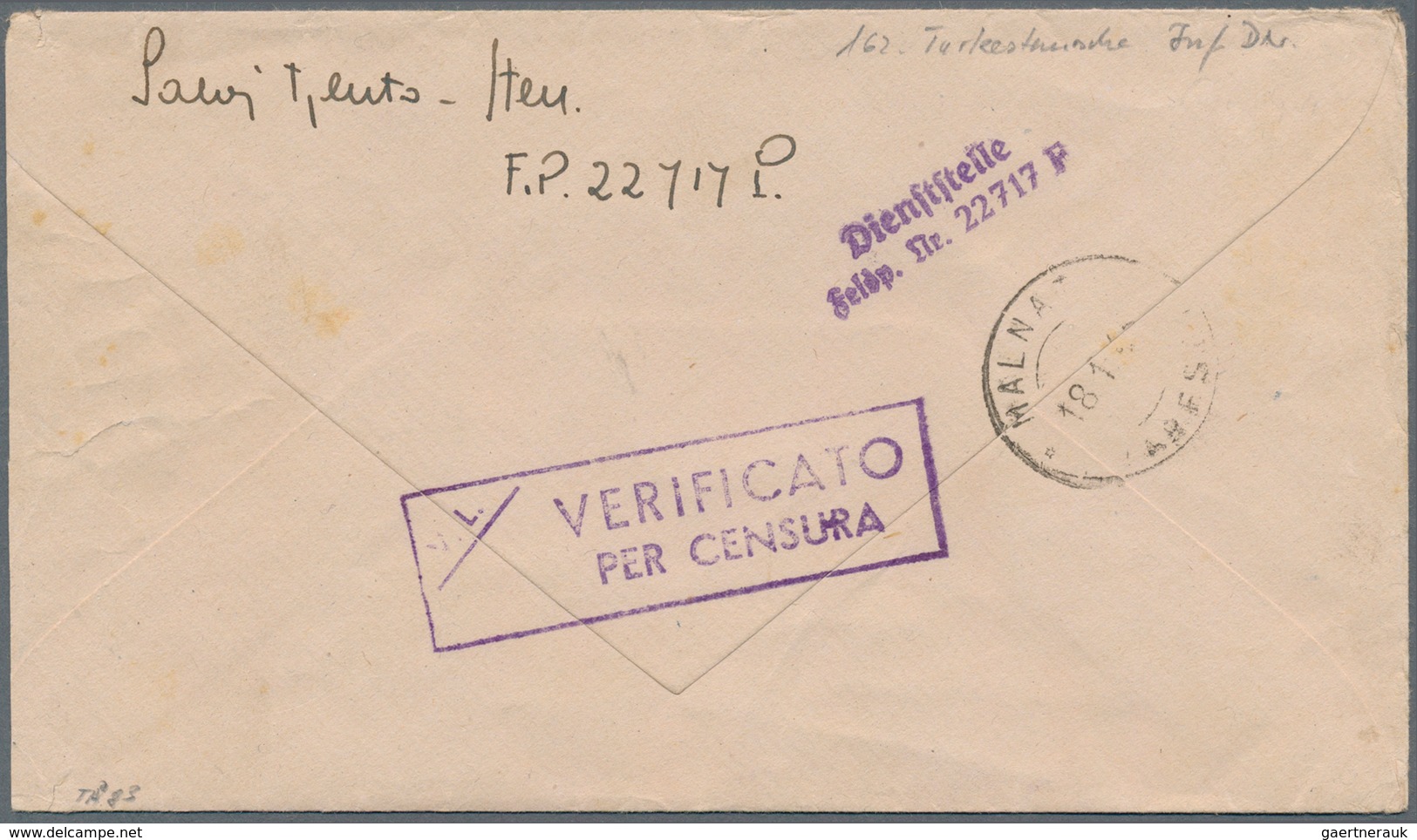 19624 Feldpost 2. Weltkrieg: 1944, Italian Fieldpost-envelope With Violet 1-line Canc. "Dienstelle Feldp. - Other & Unclassified