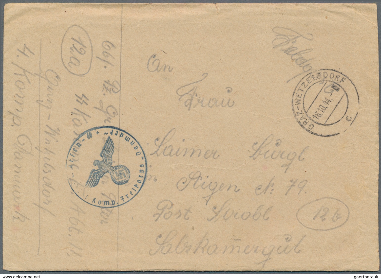 19625 Feldpost 2. Weltkrieg: 1944 FREIKORPS "DANMARK" / SS-Feldpost (2 Briefe) Von Und An SS-Kaserne Graz- - Other & Unclassified