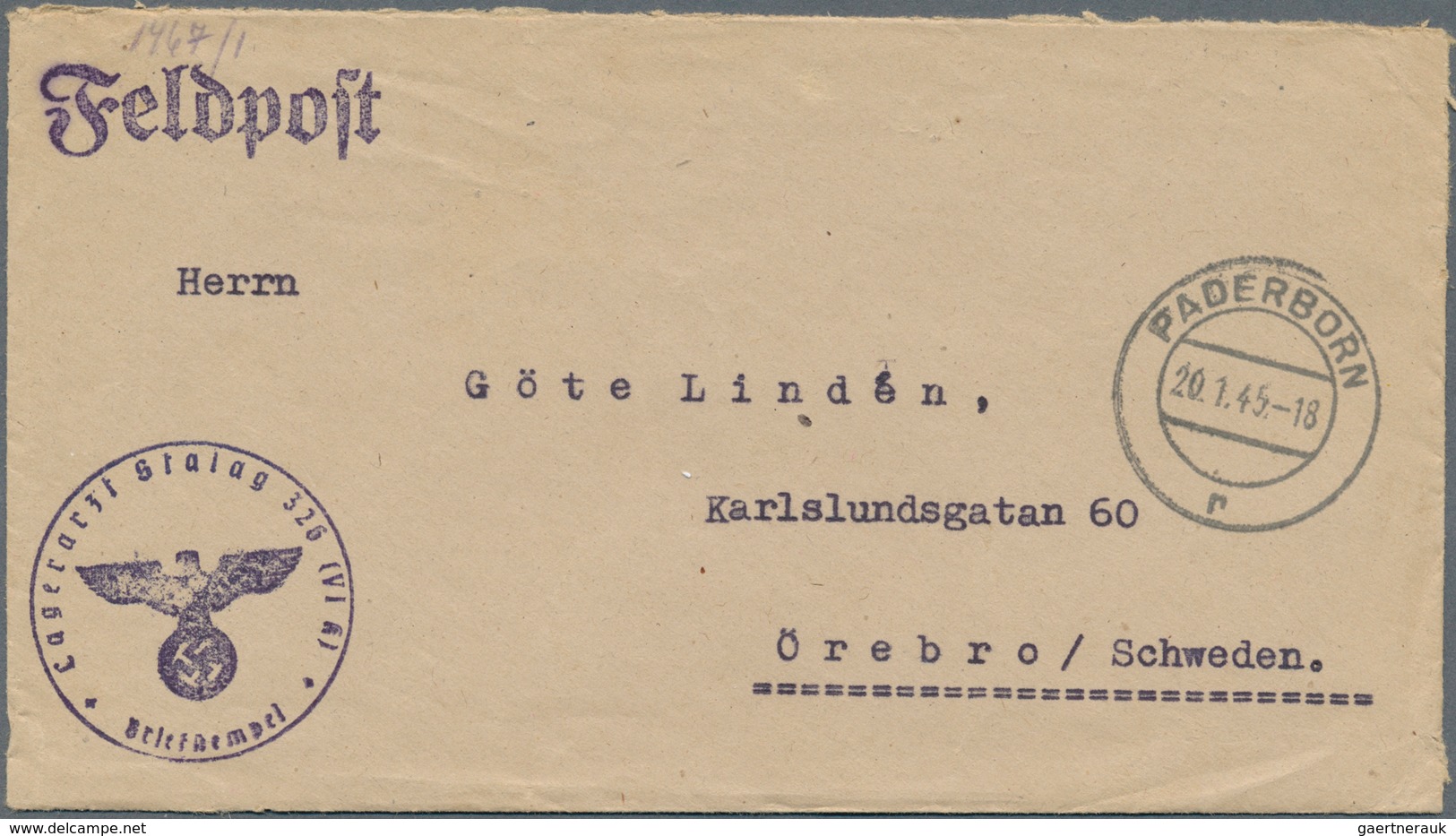 19631 Feldpost 2. Weltkrieg: 1945 (20.1.), Gebührenfreier FP-Brief (mit Brieftext) Mit Stempel PADERBORN ( - Other & Unclassified